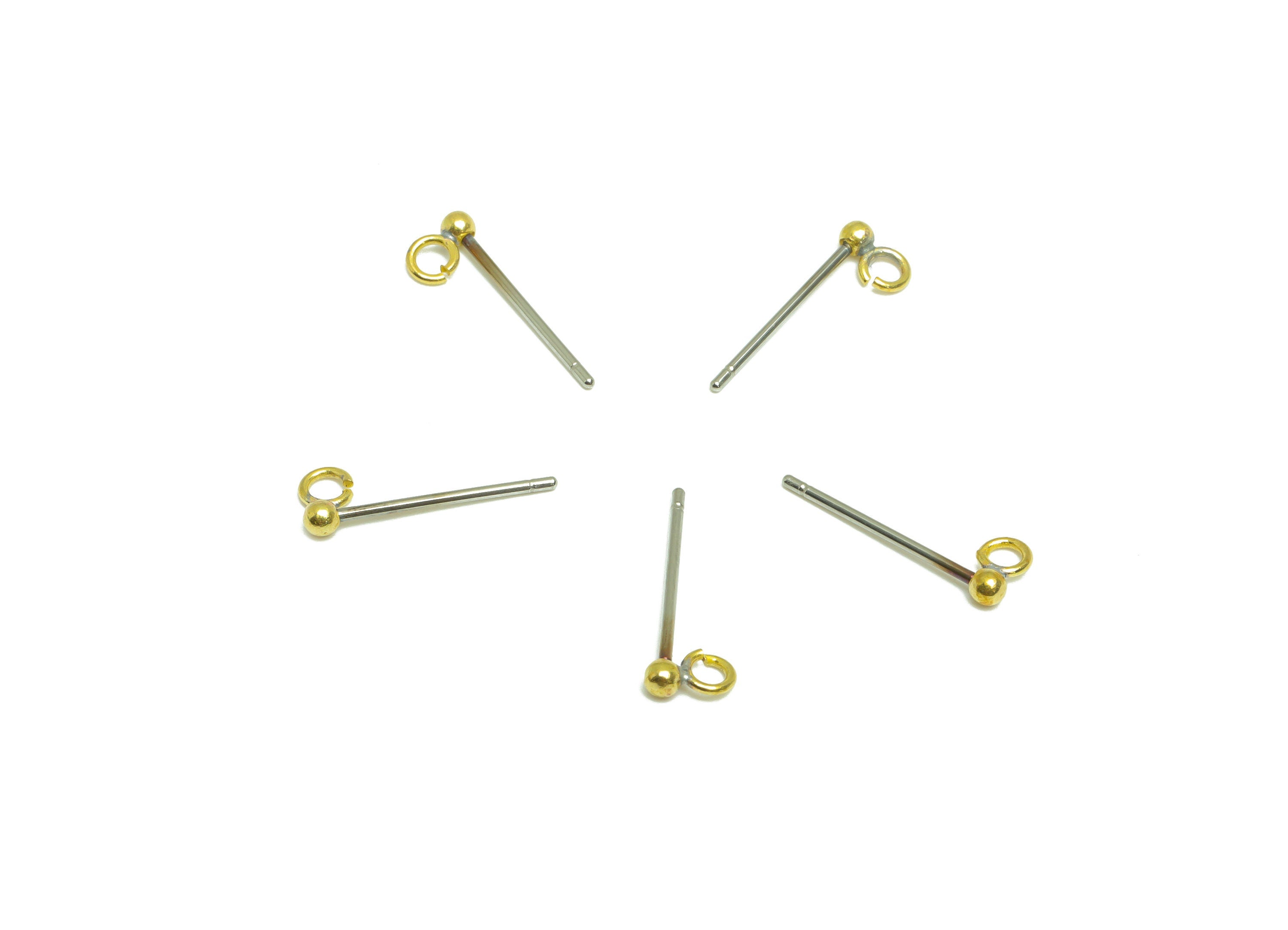 2mm Ball Stud Earrings With Loop - Brass Ball Pad Stud - Brass Bead Earring Post- Earring Open Loop - Jewelry Supplies - 14x5x2mm -PP9899-2 - DOMEDBAZAAR