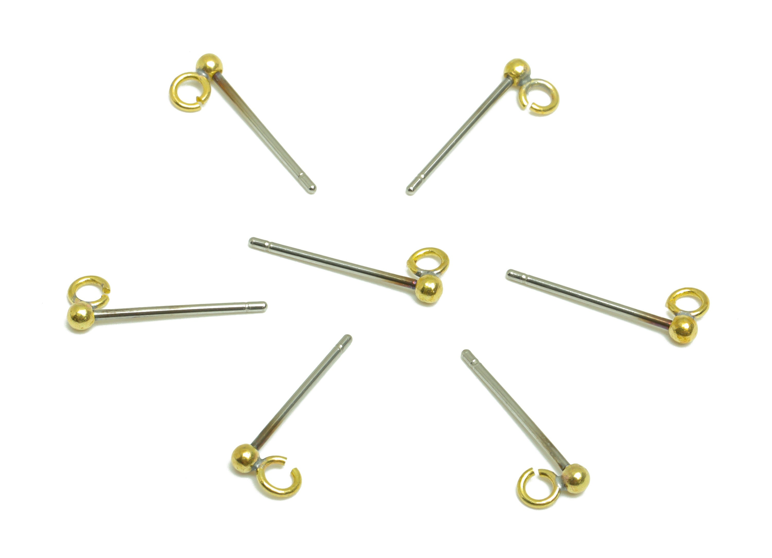 2mm Ball Stud Earrings With Loop - Brass Ball Pad Stud - Brass Bead Earring Post- Earring Open Loop - Jewelry Supplies - 14x5x2mm -PP9899-2 - DOMEDBAZAAR