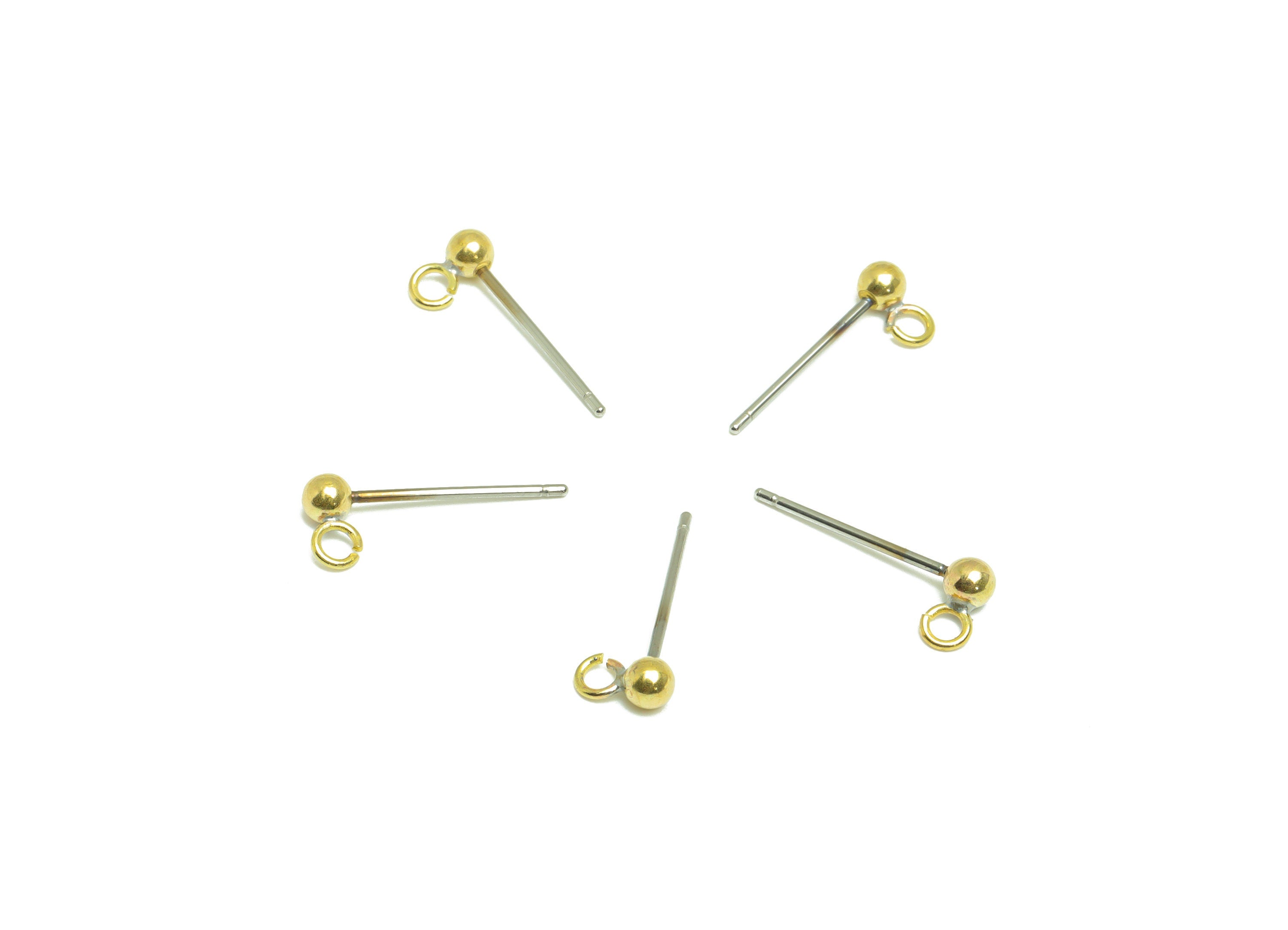 3mm Ball Stud Earrings With Loop - Brass Ball Pad Stud - Brass Bead Earring Post- Earring Open Loop - Jewelry Supplies - 14x5x2mm -PP9899-3 - DOMEDBAZAAR