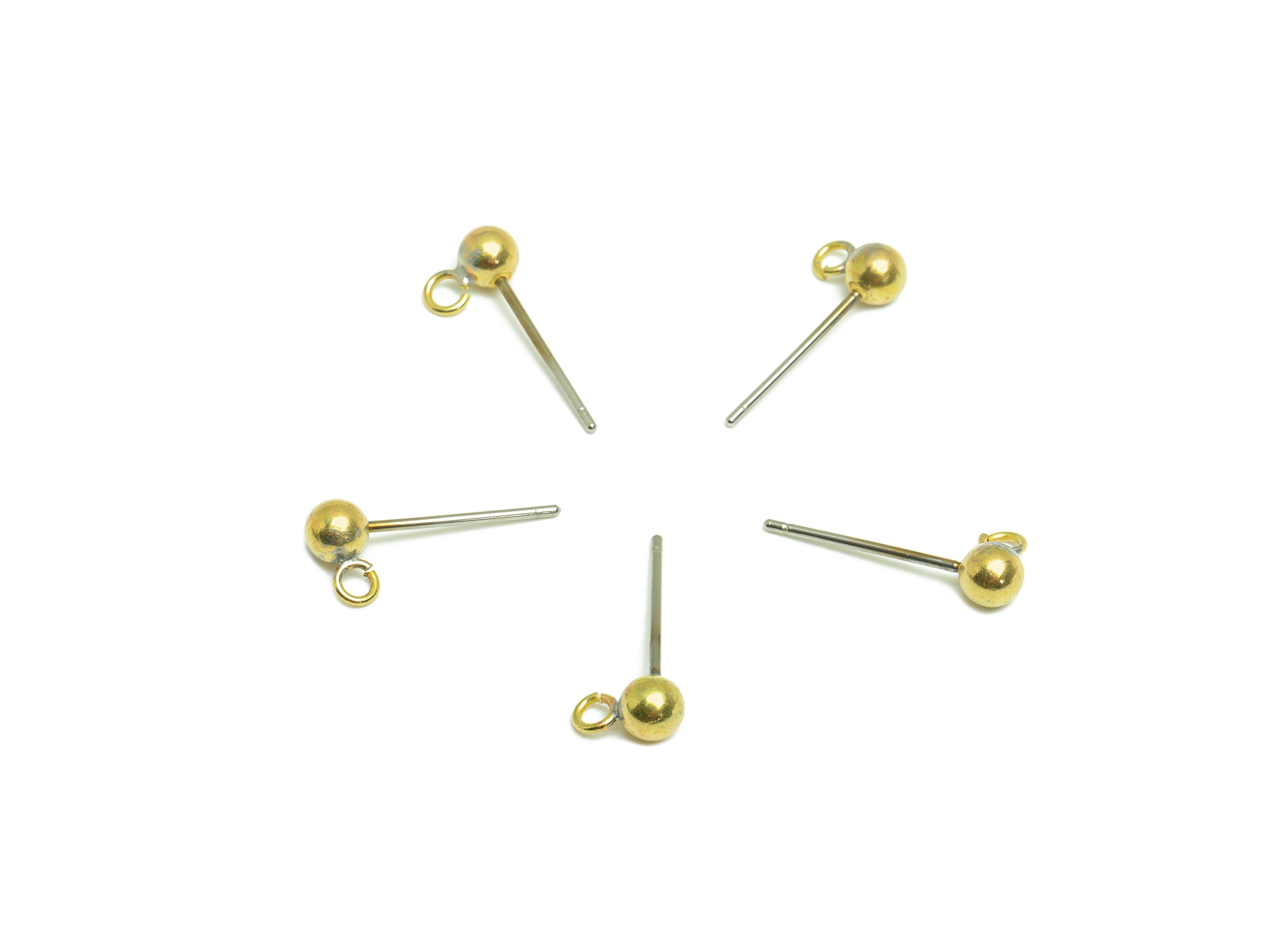 4mm Ball Stud Earrings With Loop - Brass Ball Pad Stud - Brass Bead Earring Post- Earring Open Loop - Jewelry Supplies - 16x7x4mm -PP9899-4 - DOMEDBAZAAR