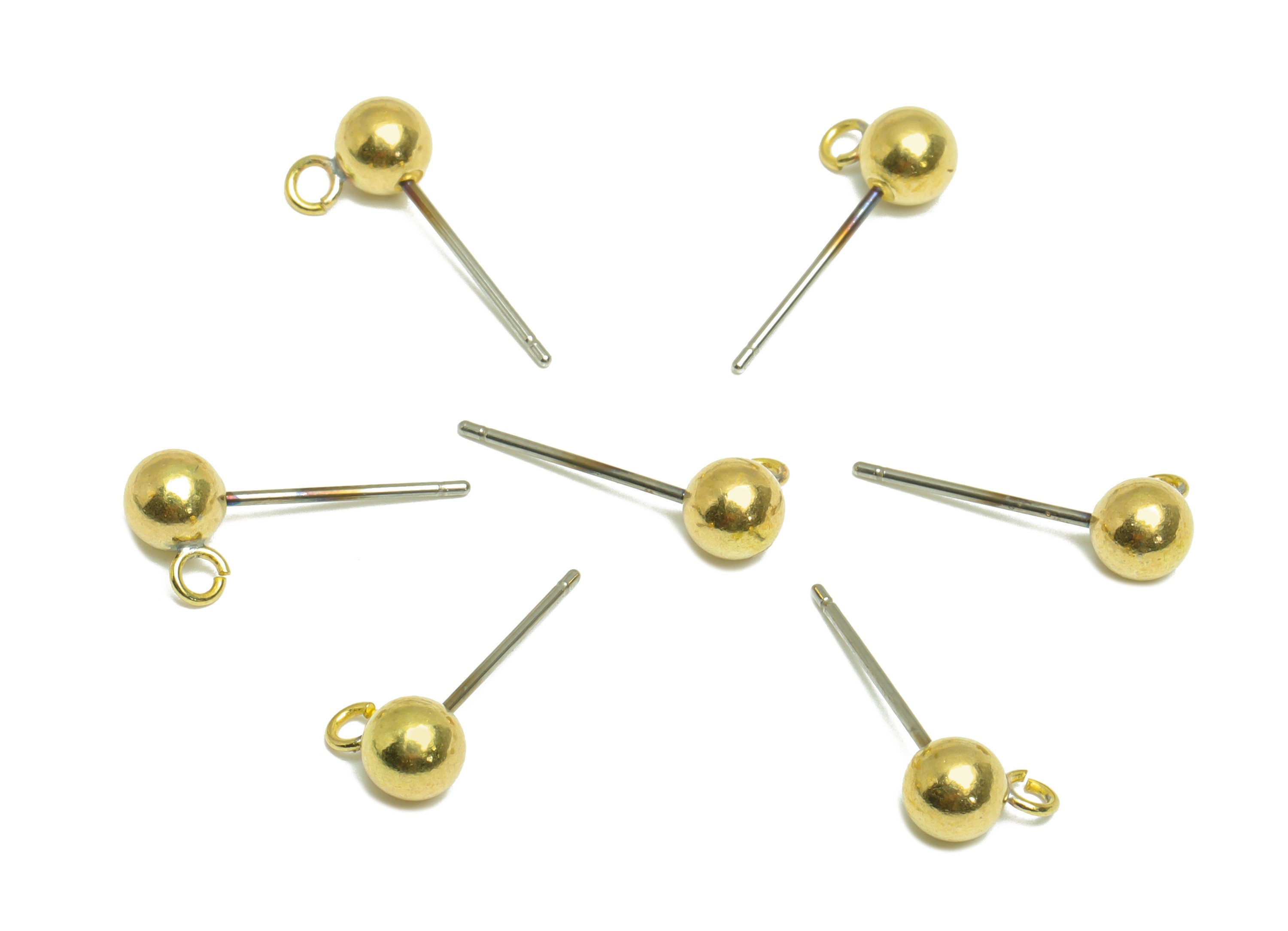 5mm Ball Stud Earrings With Loop - Brass Ball Pad Stud - Brass Bead Earring Post- Earring Open Loop - Jewelry Supplies - 17x8x5mm -PP9899-5 - DOMEDBAZAAR