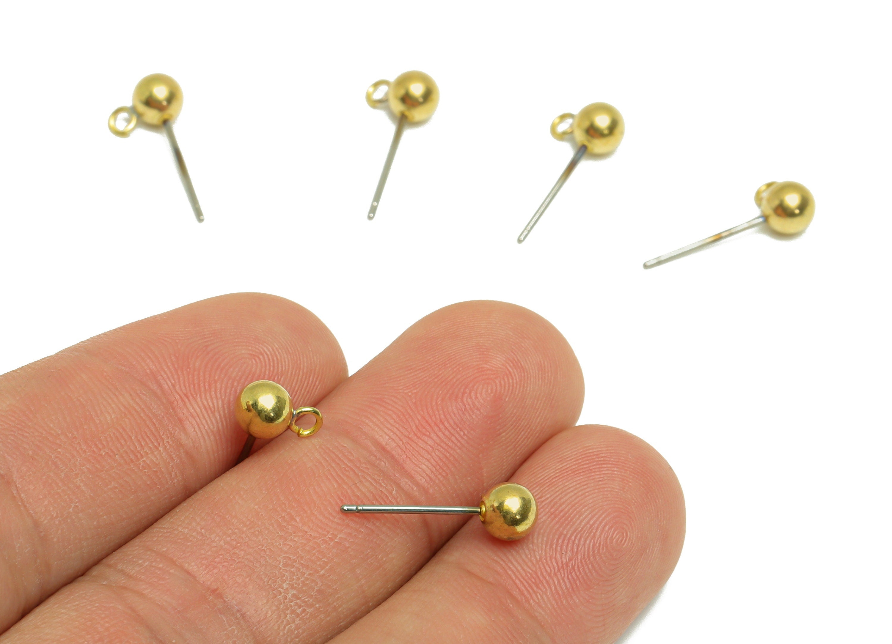 5mm Ball Stud Earrings With Loop - Brass Ball Pad Stud - Brass Bead Earring Post- Earring Open Loop - Jewelry Supplies - 17x8x5mm -PP9899-5 - DOMEDBAZAAR