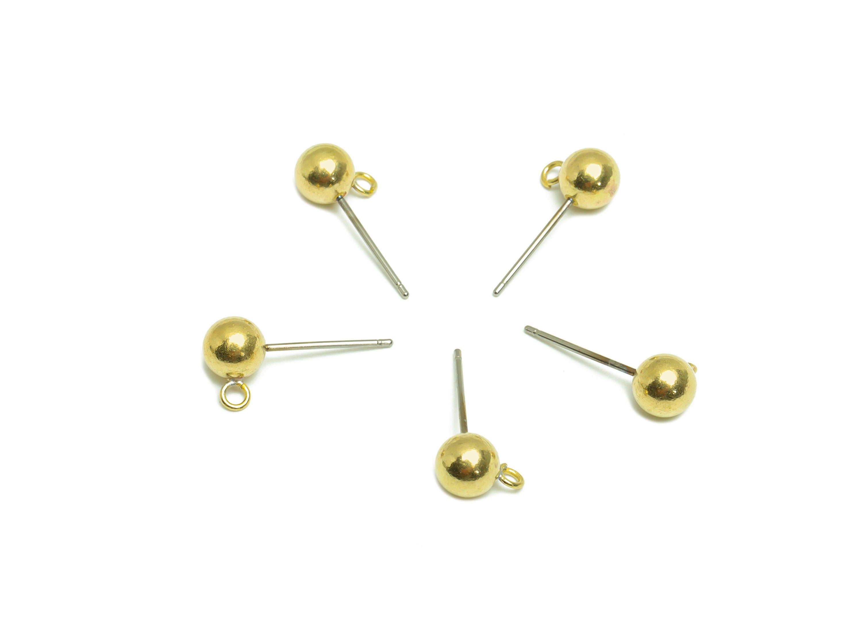 6mm Ball Stud Earrings With Loop - Brass Ball Pad Stud - Brass Bead Earring Post- Earring Open Loop - Jewelry Supplies - 18x9x6mm -PP9899-6 - DOMEDBAZAAR