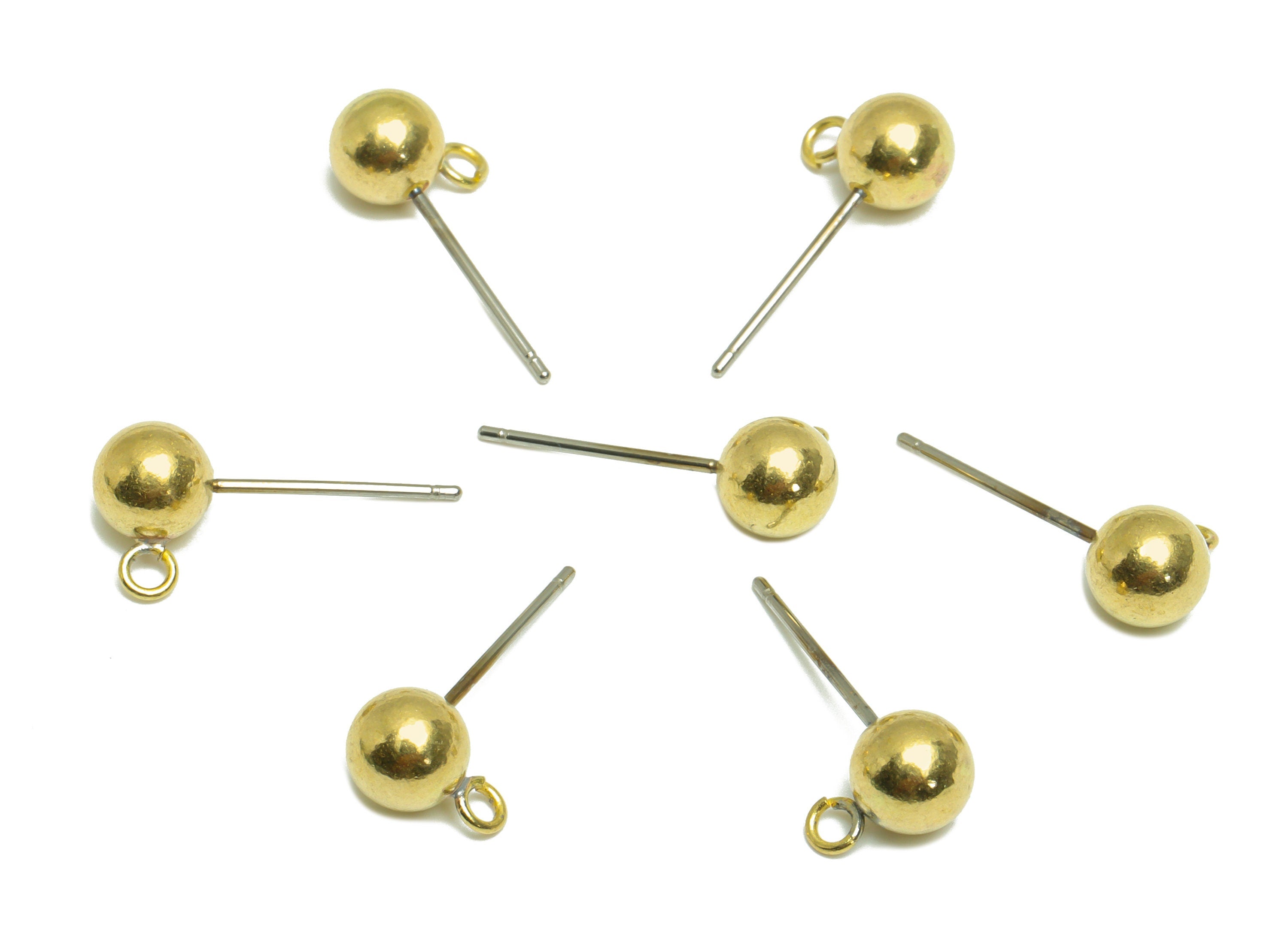 6mm Ball Stud Earrings With Loop - Brass Ball Pad Stud - Brass Bead Earring Post- Earring Open Loop - Jewelry Supplies - 18x9x6mm -PP9899-6 - DOMEDBAZAAR