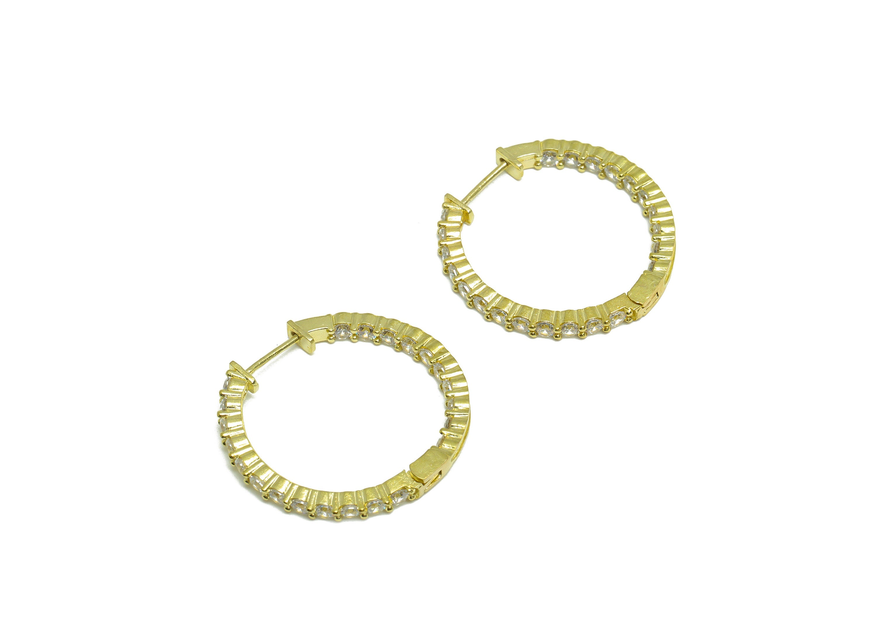 Brass CZ Huggie Hoop Earring - Brass Hoop Cubic Zircon Earring - Brass  Huggie Earring - Zircon Huggie Hoop Clasp - 28.5x28x2.7mm - PP9997 - DOMEDBAZAAR