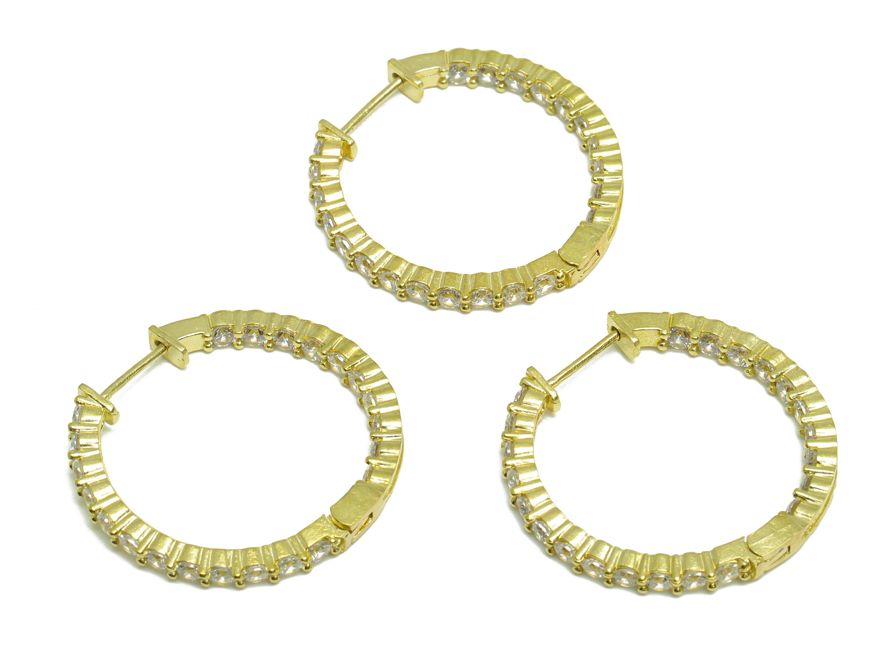 Brass CZ Huggie Hoop Earring - Brass Hoop Cubic Zircon Earring - Brass  Huggie Earring - Zircon Huggie Hoop Clasp - 28.5x28x2.7mm - PP9997 - DOMEDBAZAAR