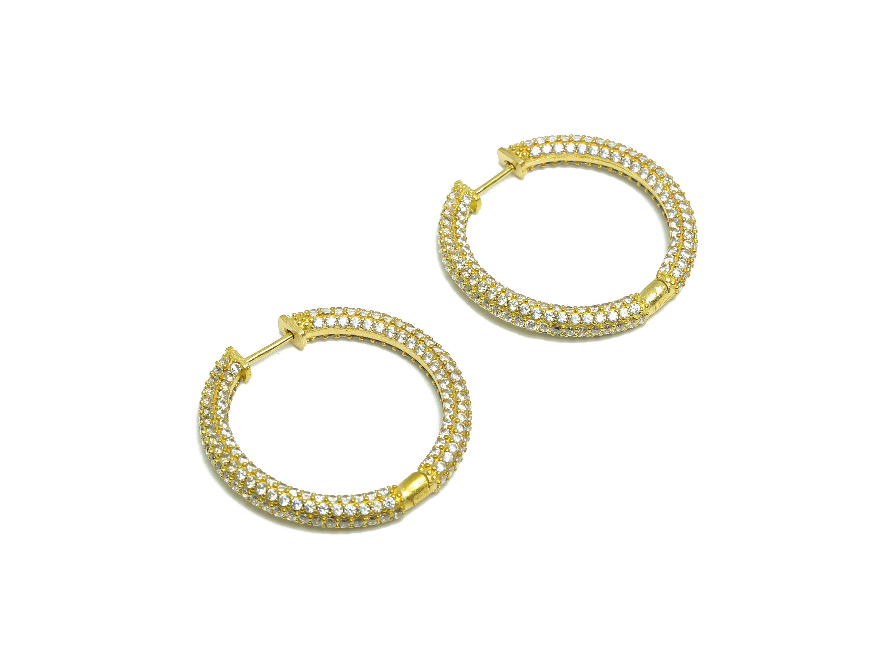 Brass CZ Huggie Hoop Earring - Brass Hoop Cubic Zircon Earring - Huggie Earring - Zircon Huggie Hoop Clasp - 34x35x4.06mm - PP10003 - DOMEDBAZAAR