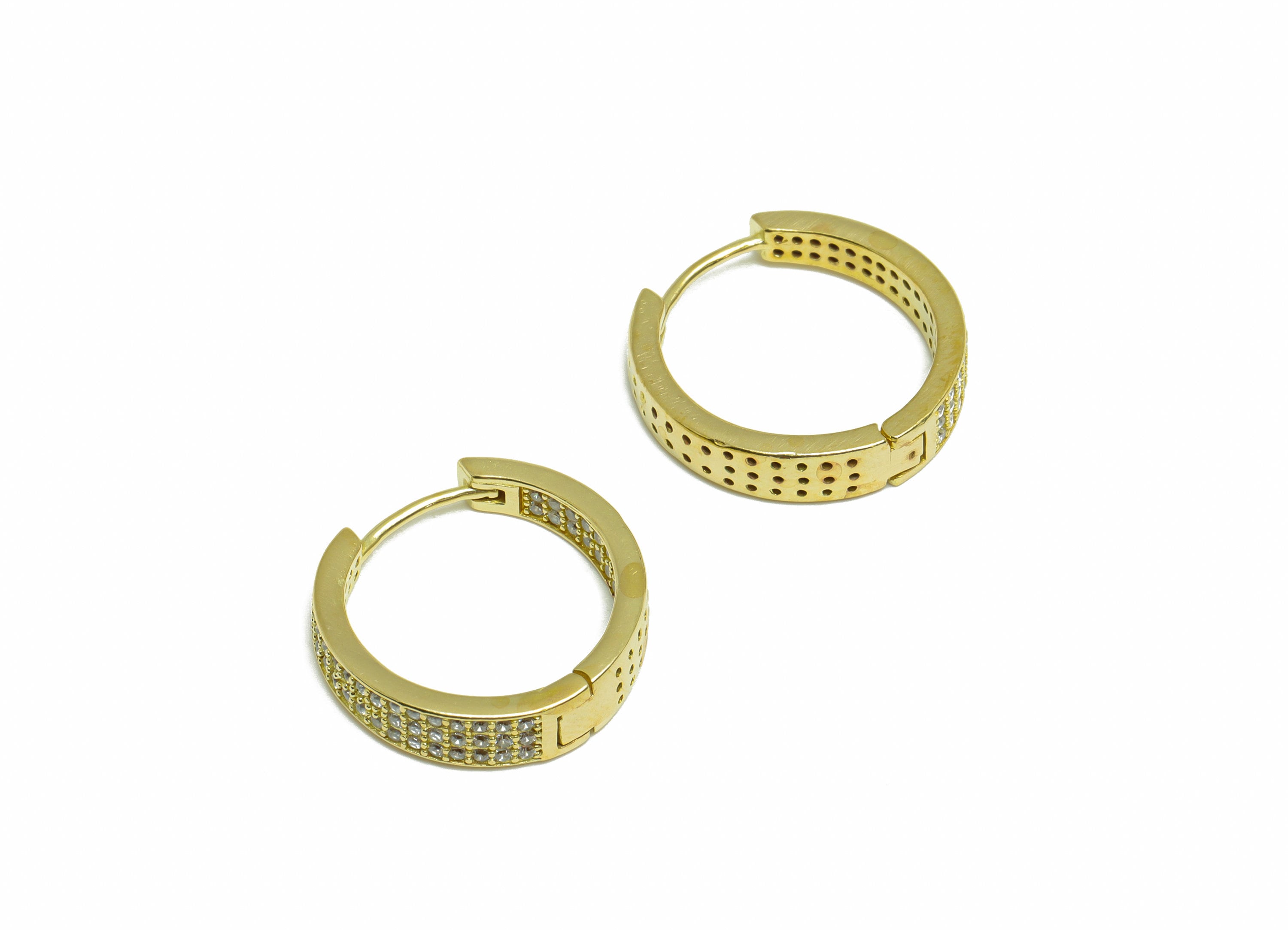 Brass CZ Huggie Hoop Earring - Brass Hoop Cubic Zircon Earring - Textured Huggie Earring - Zircon Huggie Hoop Clasp - 19.7x19.2x4mm - PP9994 - DOMEDBAZAAR