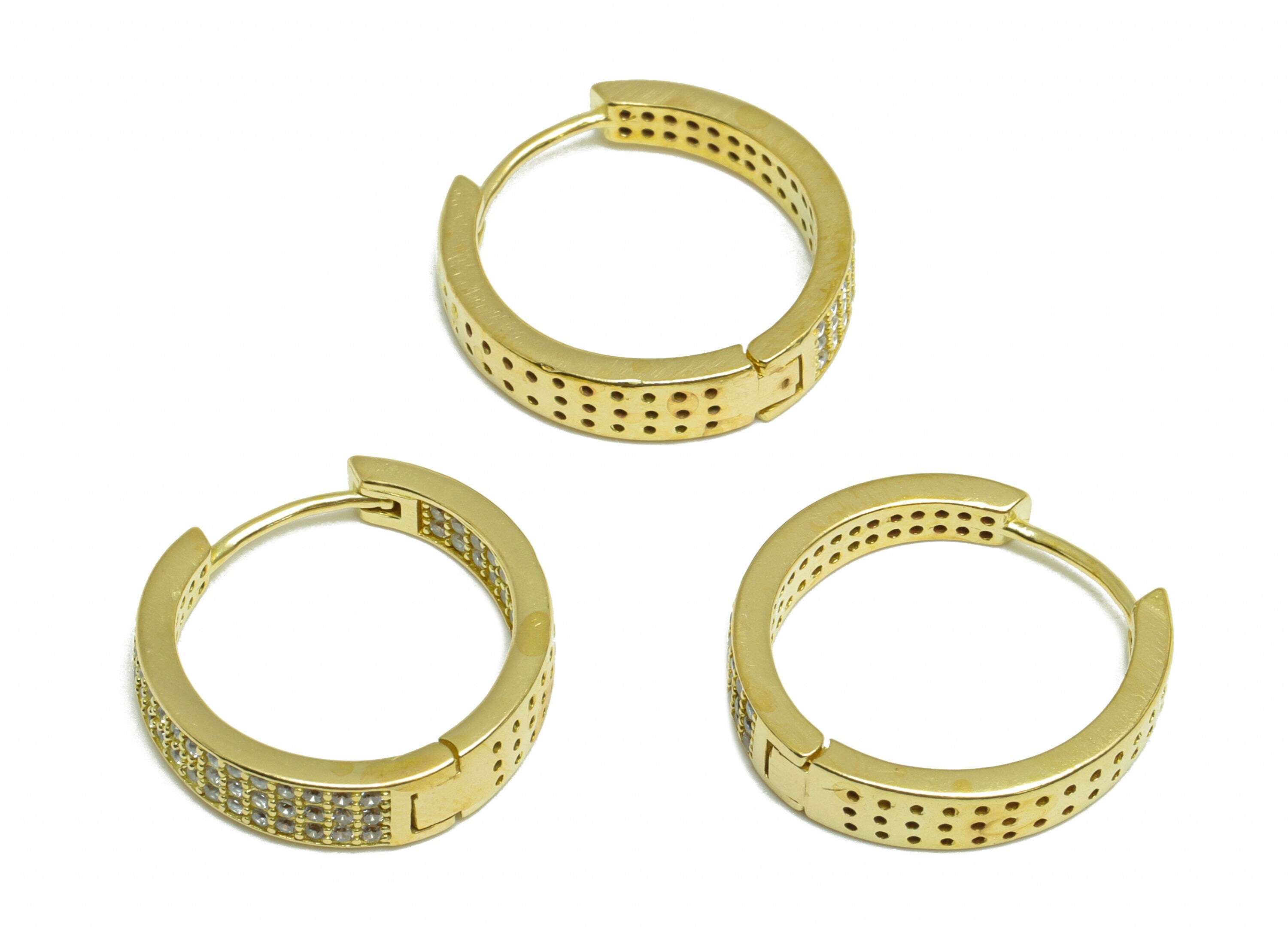 Brass CZ Huggie Hoop Earring - Brass Hoop Cubic Zircon Earring - Textured Huggie Earring - Zircon Huggie Hoop Clasp - 19.7x19.2x4mm - PP9994 - DOMEDBAZAAR