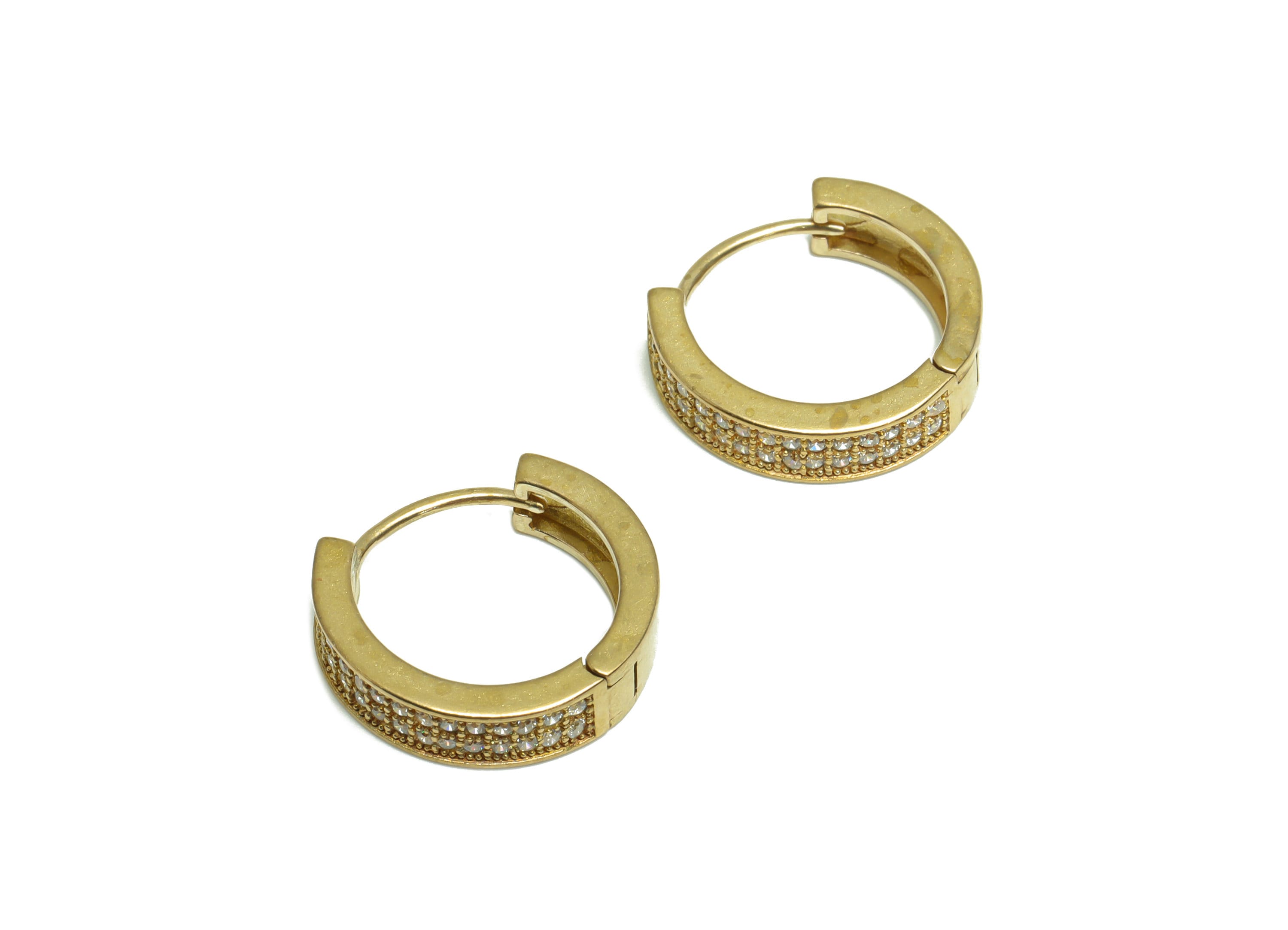 Brass CZ Huggie Hoop Earring - Brass Hoop Cubic Zircon Earring - Brass  Huggie Earring - Zircon Huggie Hoop Clasp - 15.7x14x4.12mm - PP9981 - DOMEDBAZAAR