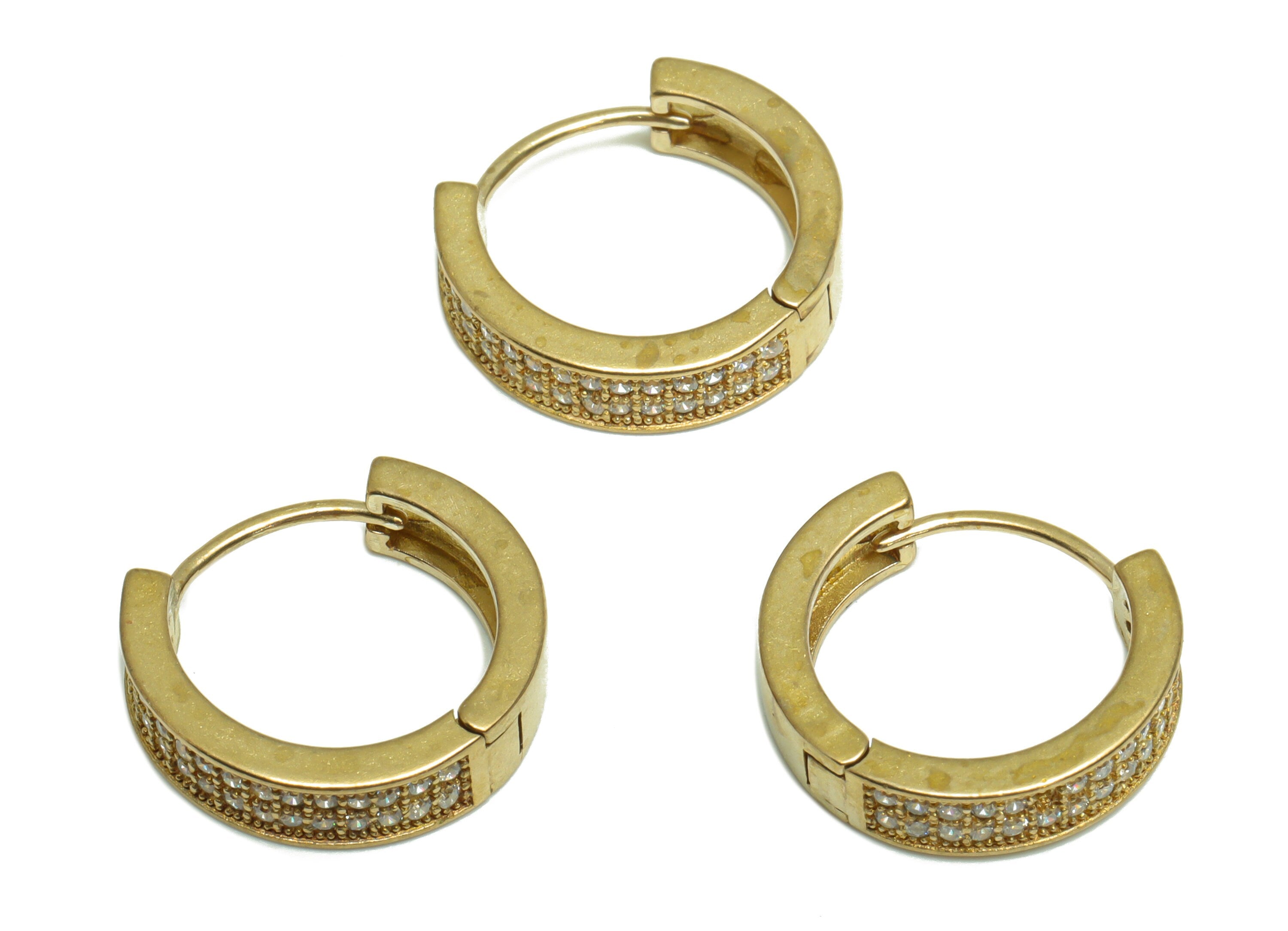 Brass CZ Huggie Hoop Earring - Brass Hoop Cubic Zircon Earring - Brass  Huggie Earring - Zircon Huggie Hoop Clasp - 15.7x14x4.12mm - PP9981 - DOMEDBAZAAR