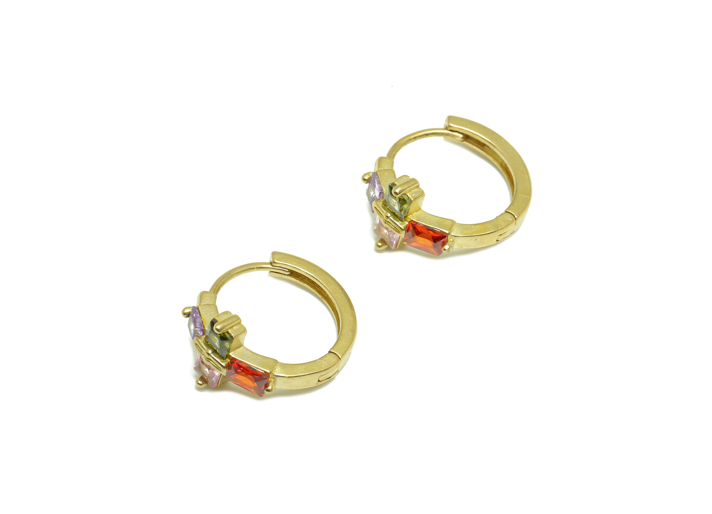 Brass CZ Huggie Hoop Earring - Brass Hoop Rainbow Zircon Earring - CZ Cross Huggie Hoop Earring - Huggie Hoop Clasp -16.9x15x8.9mm - PP9908 - DOMEDBAZAAR