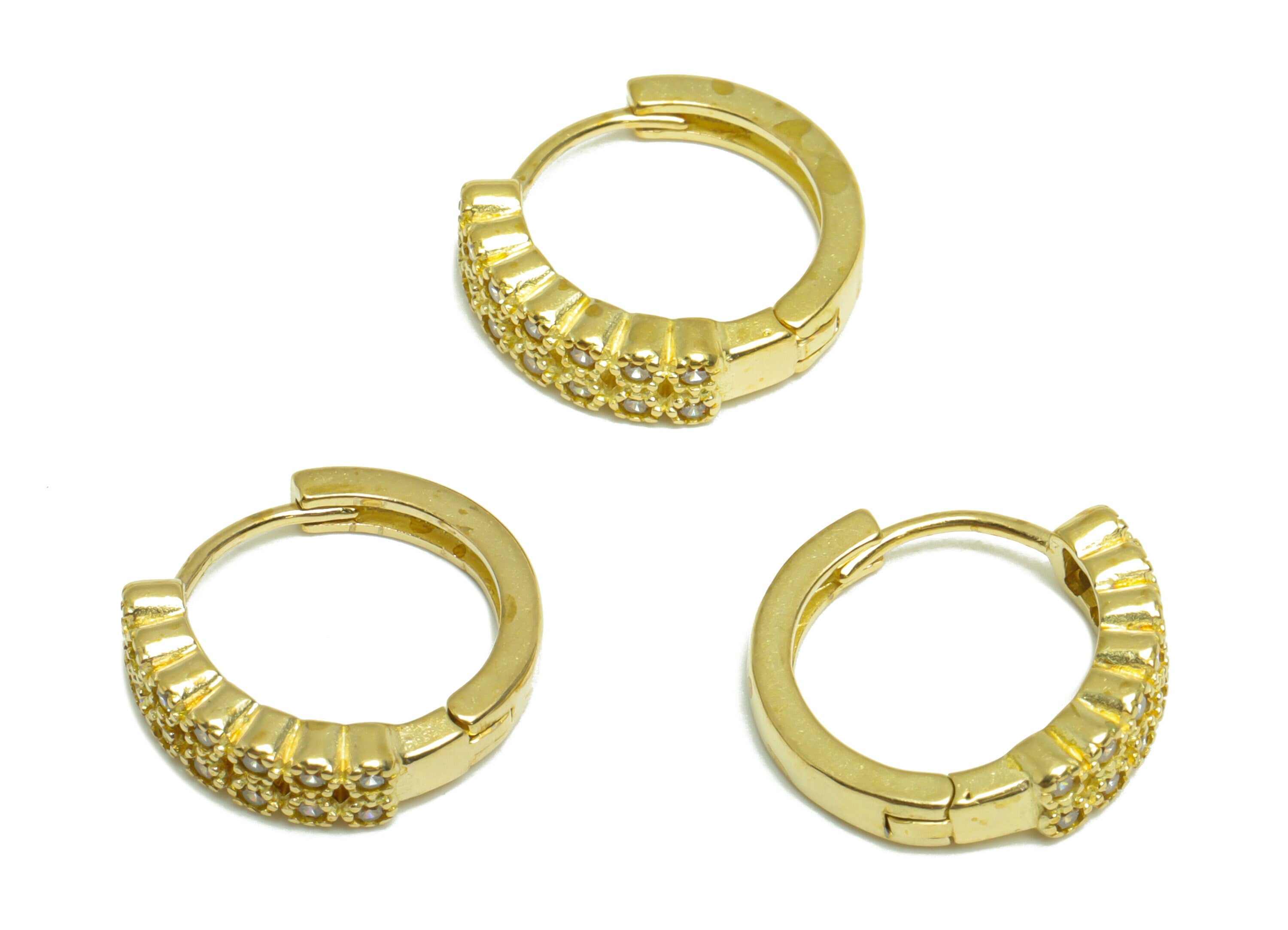 Brass CZ Huggie Hoop Earring - Brass Hoop Beaded Zircon Earring - Brass Bead Huggie Earring - Huggie Hoop Clasp - 15x14x4mm - PP9906 - DOMEDBAZAAR