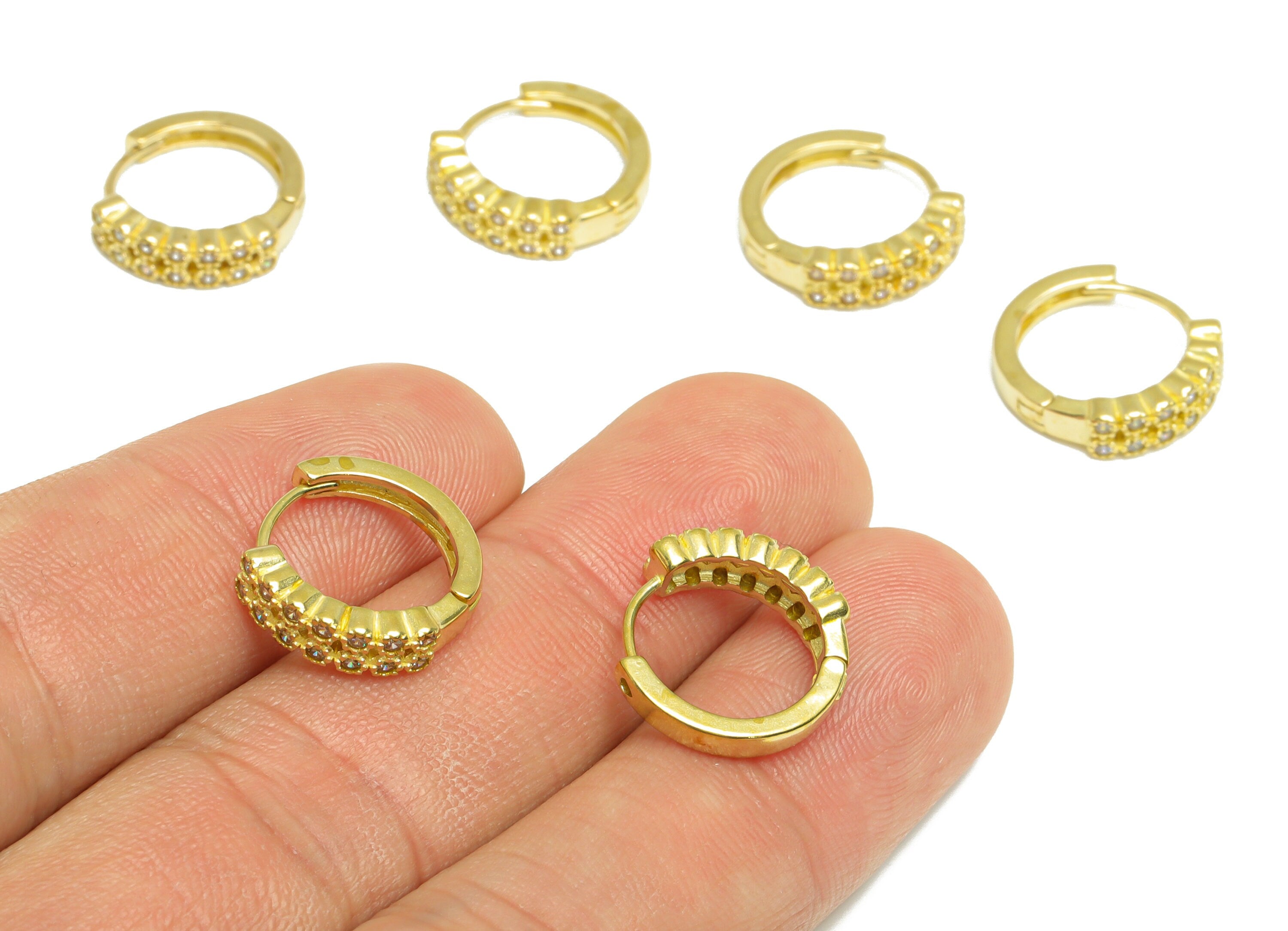 Brass CZ Huggie Hoop Earring - Brass Hoop Beaded Zircon Earring - Brass Bead Huggie Earring - Huggie Hoop Clasp - 15x14x4mm - PP9906 - DOMEDBAZAAR