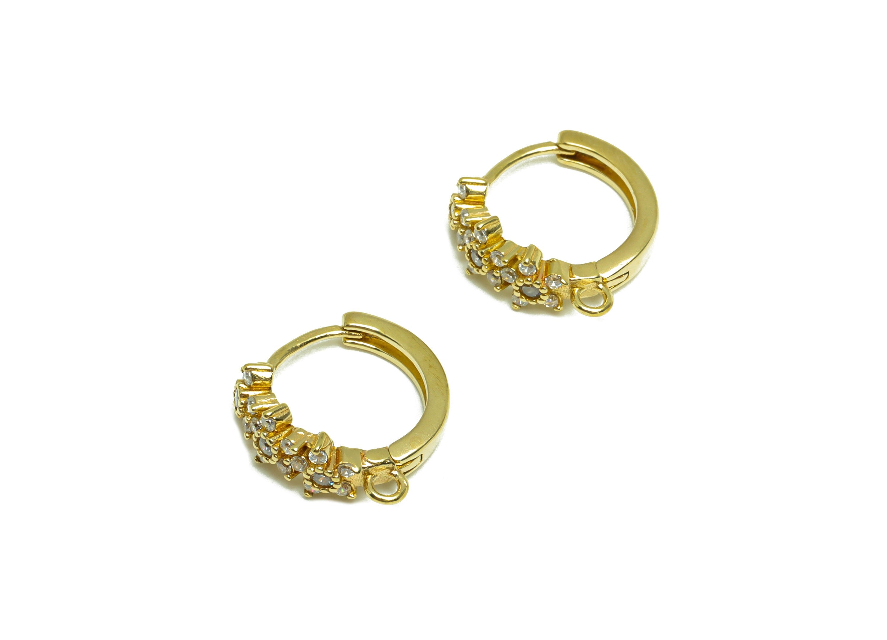 Brass CZ Huggie Hoop Earring - Raw Brass Hoop Flower Zircon Earring - Daisy Huggie Earring - Earring Hoop With Loop - 16.5x15x5mm - PP9995 - DOMEDBAZAAR