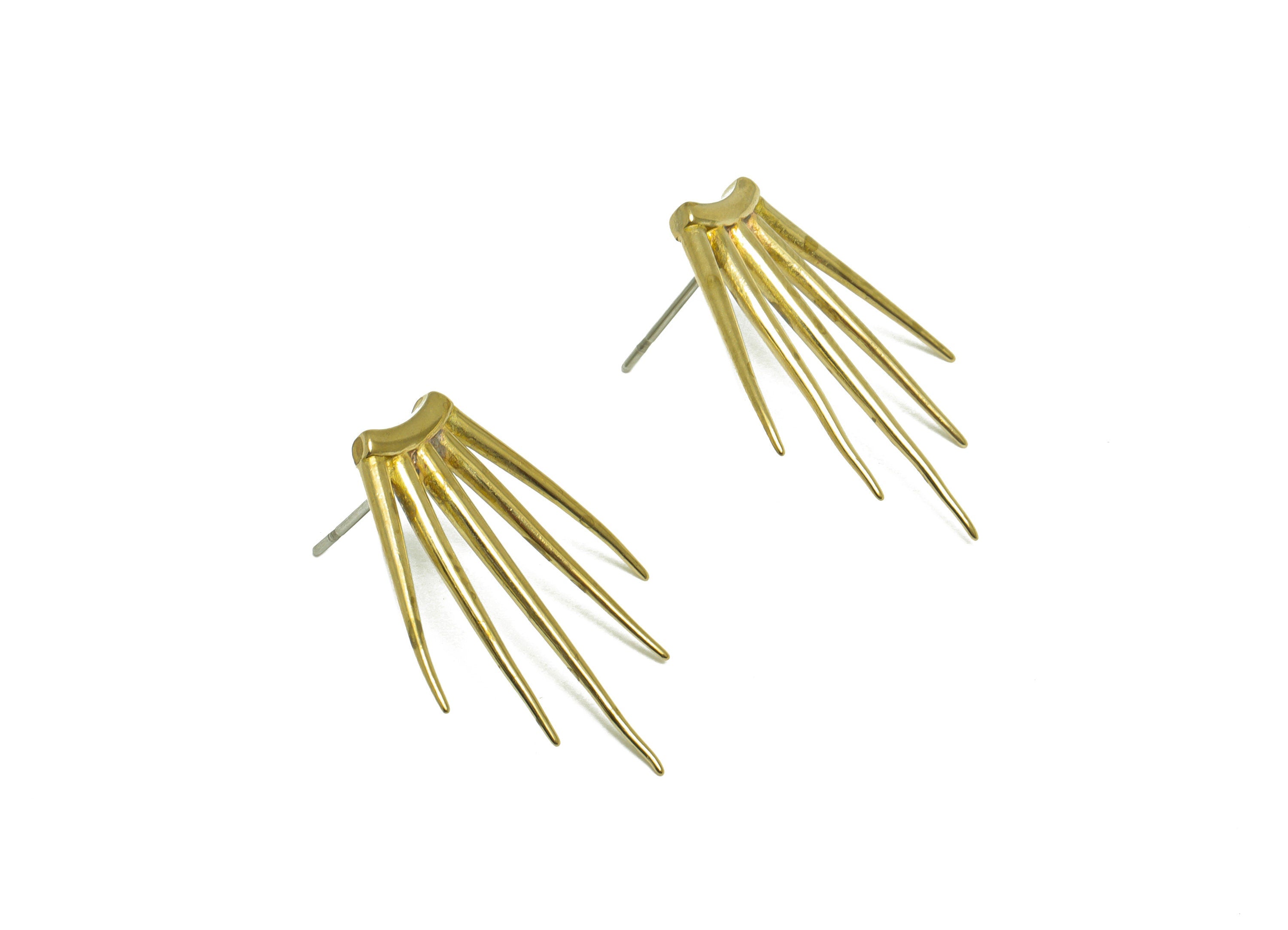 Brass Fringe Earring Post - Raw Brass Tassel Earring Post - Brass Spike Earring Post - Brass Punk Steel Earring Stud - 28x20.5x2mm - PP10140 - DOMEDBAZAAR