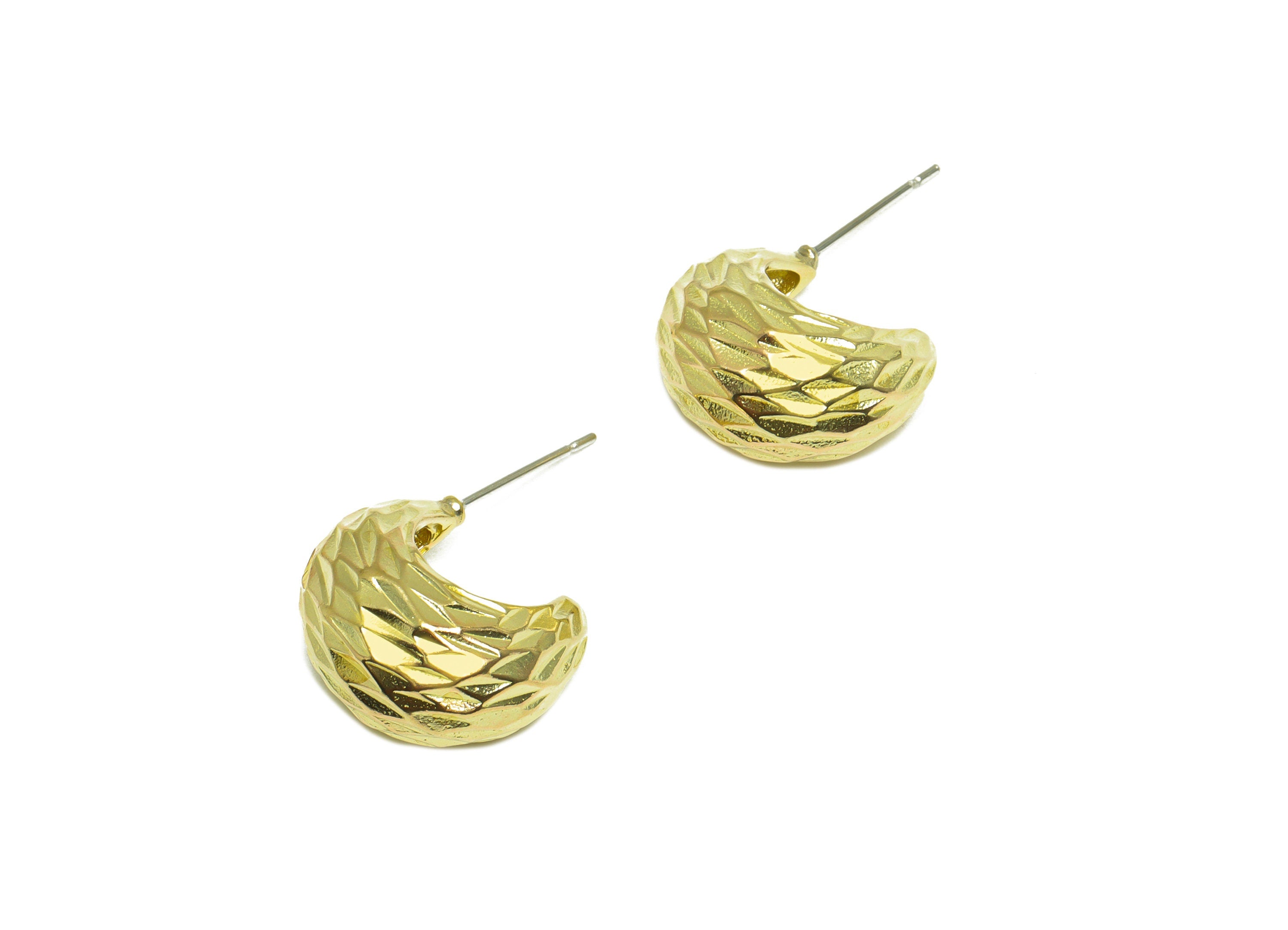 Brass Hoop C Earring Post - Raw Brass Thick Hoop Earring Post - Brass Textured Earring Post - Thick Steel Stud - 28x17.6x10mm - PP10041 - DOMEDBAZAAR