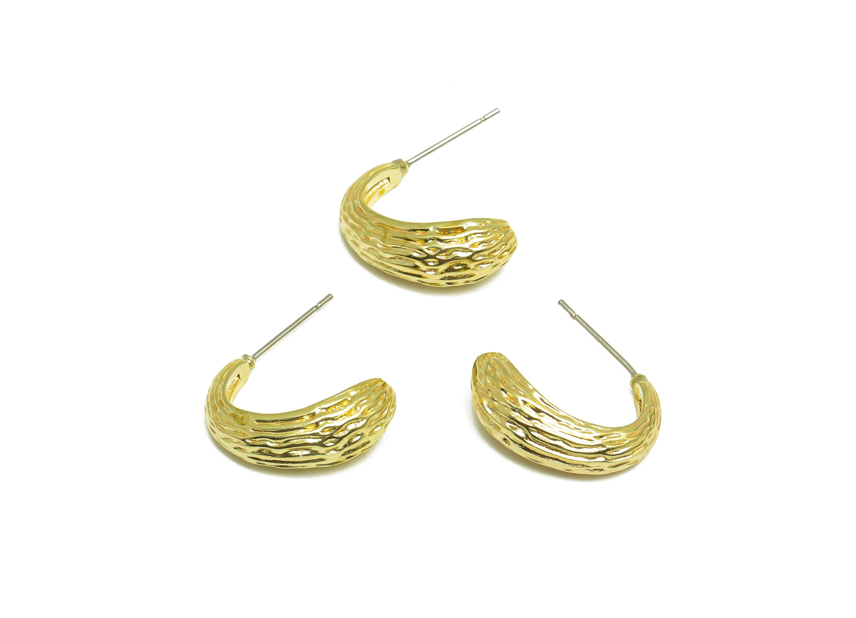 20mm Brass Teardrop Earring Post - Raw Brass Curved Drop Earring Post - Textured Thick Earring Post - Drop Steel Stud - 20x19x7mm -PP10062 - DOMEDBAZAAR