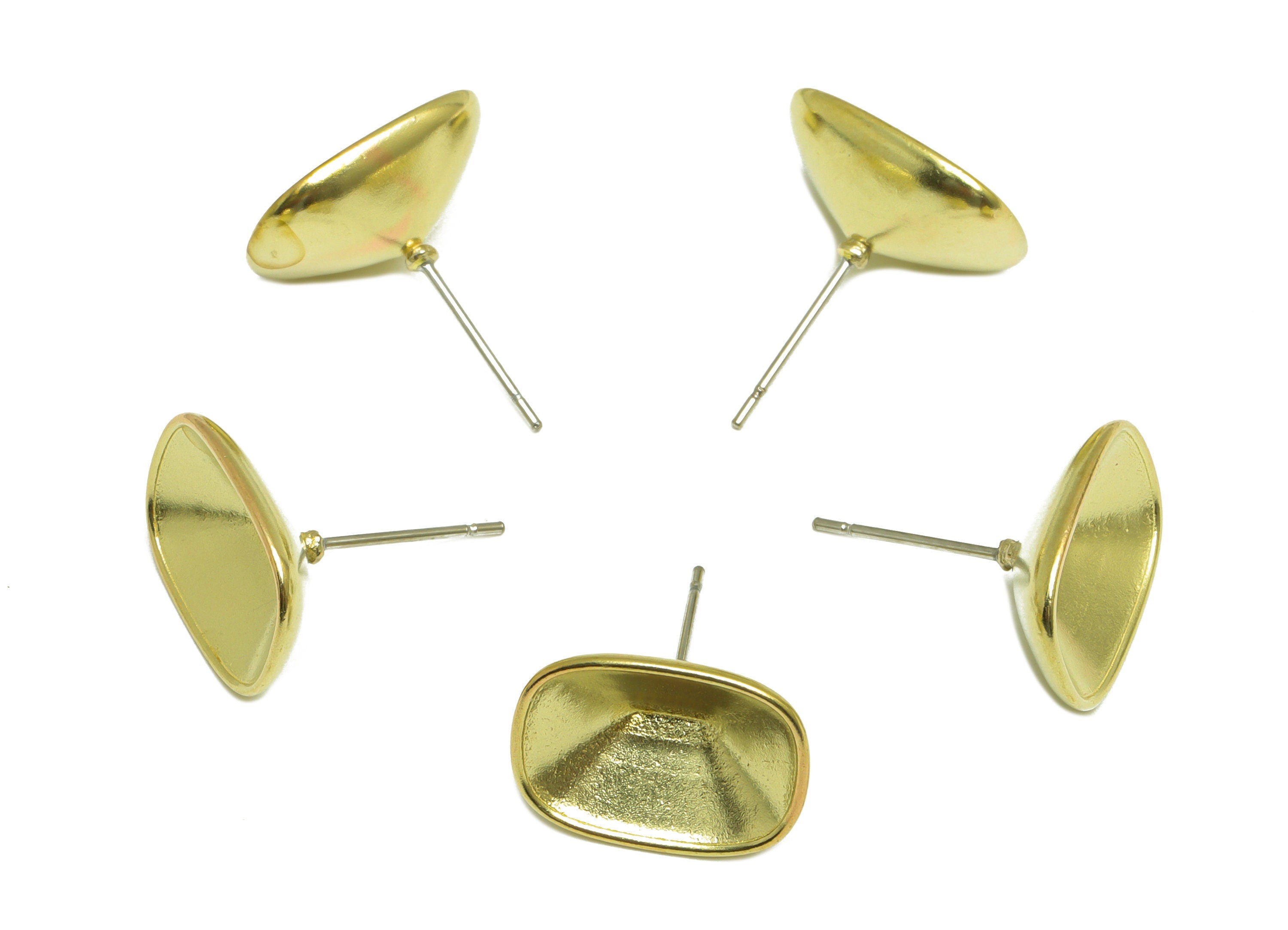 Brass Rectangle Earring Post - Raw Brass Oval Rectangle Earring Post - Brass Geometry Earring Post For Diamond - 15.5x11.5x6.6mm - PP10065 - DOMEDBAZAAR