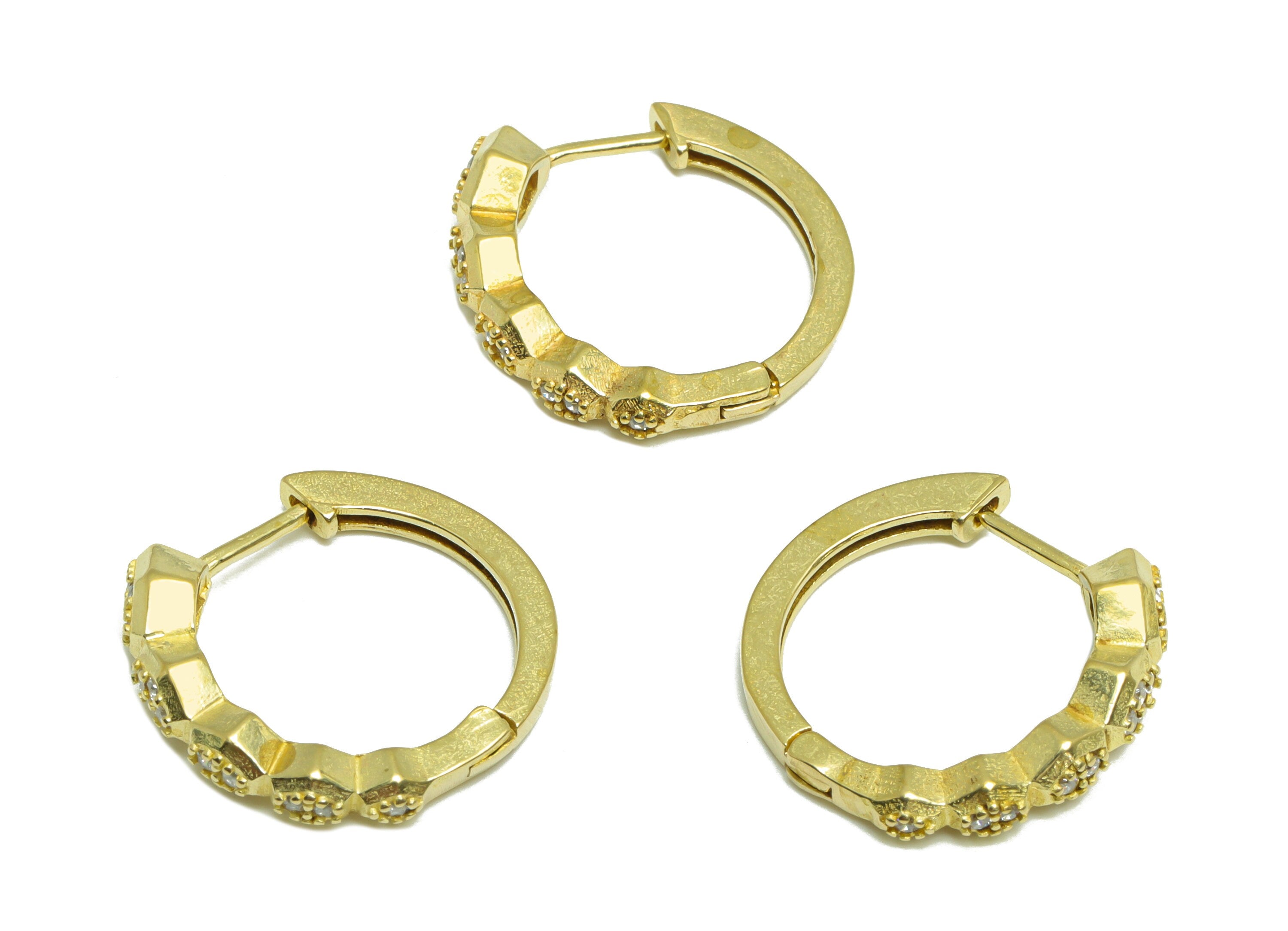 Brass CZ Huggie Hoop Earring - Brass Hoop Hexagon Zircon Earring - Brass Huggie Earring - Geometry Earring Hoop - 19x18.8x4.6mm - PP9996 - DOMEDBAZAAR