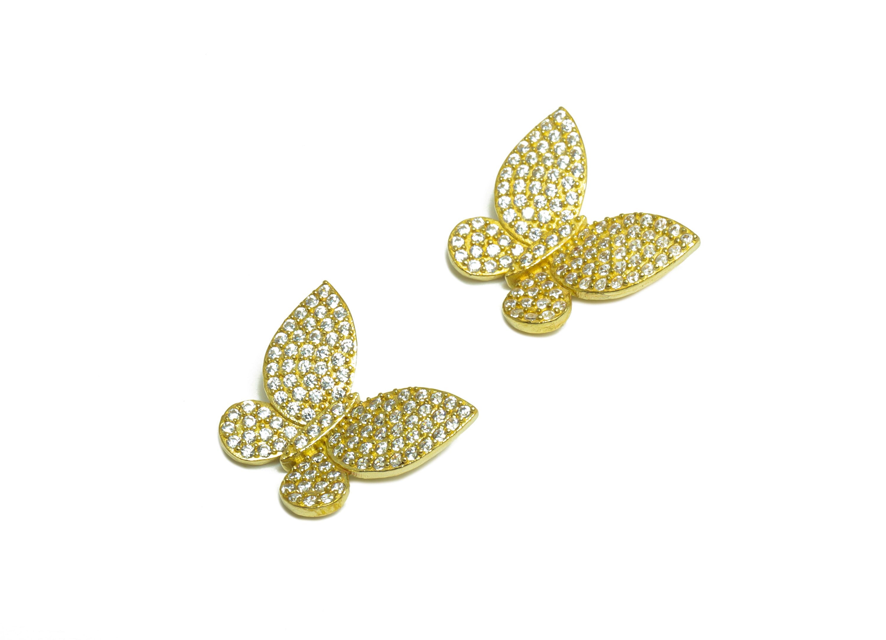 Brass CZ Butterfly Hairclip Charm - Raw Brass Butterfly Cubic Zircon Charm - Brass Butterfly Pendant - For Necklace - 16x14x4mm - PP10078 - DOMEDBAZAAR