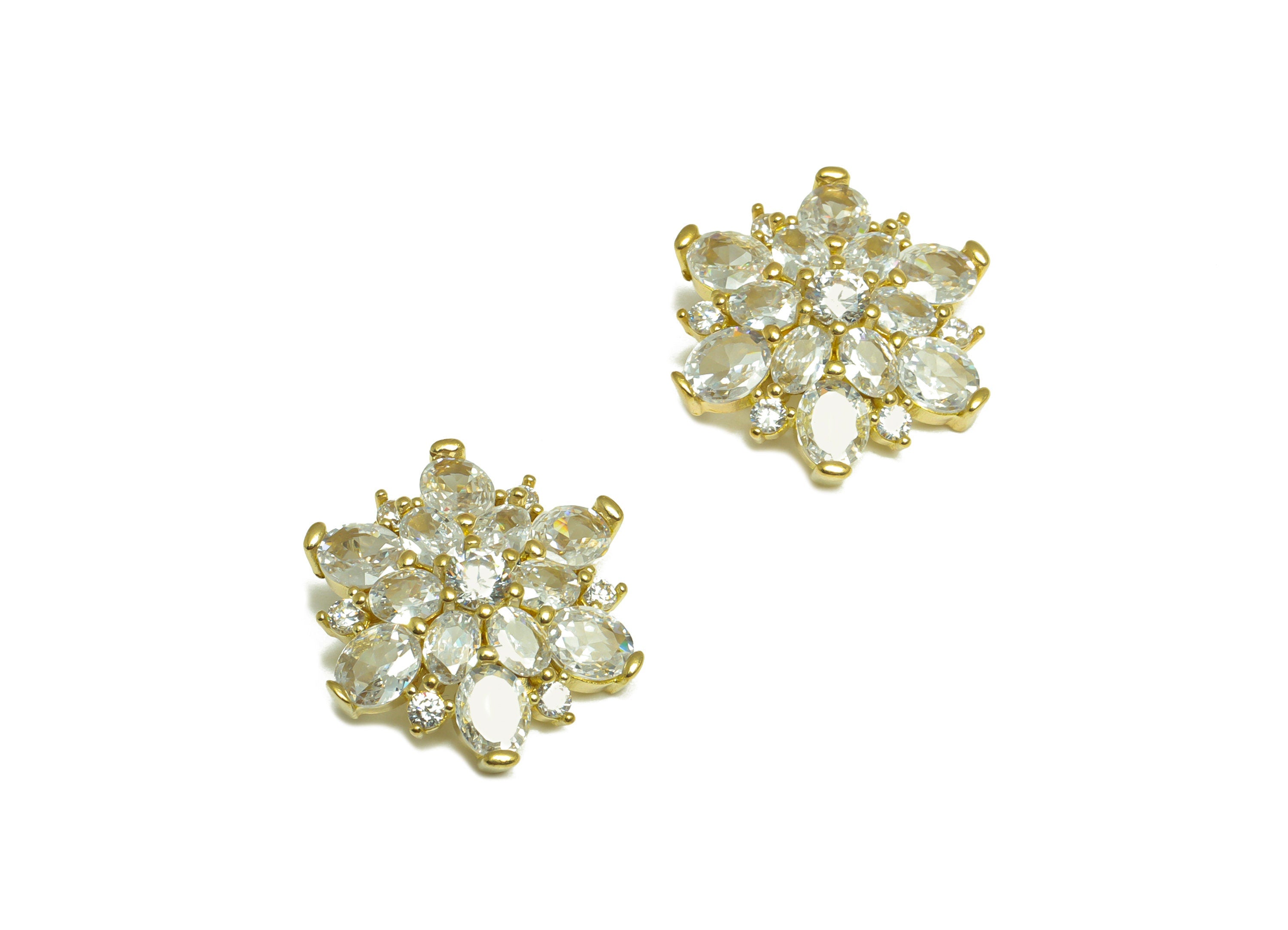 Brass CZ Flower Hairclip Charm - Raw Brass Oval Hairclip Cubic Zircon Charm - Brass Circle Pendant - For Necklace - 20x20x6mm - PP10100 - DOMEDBAZAAR