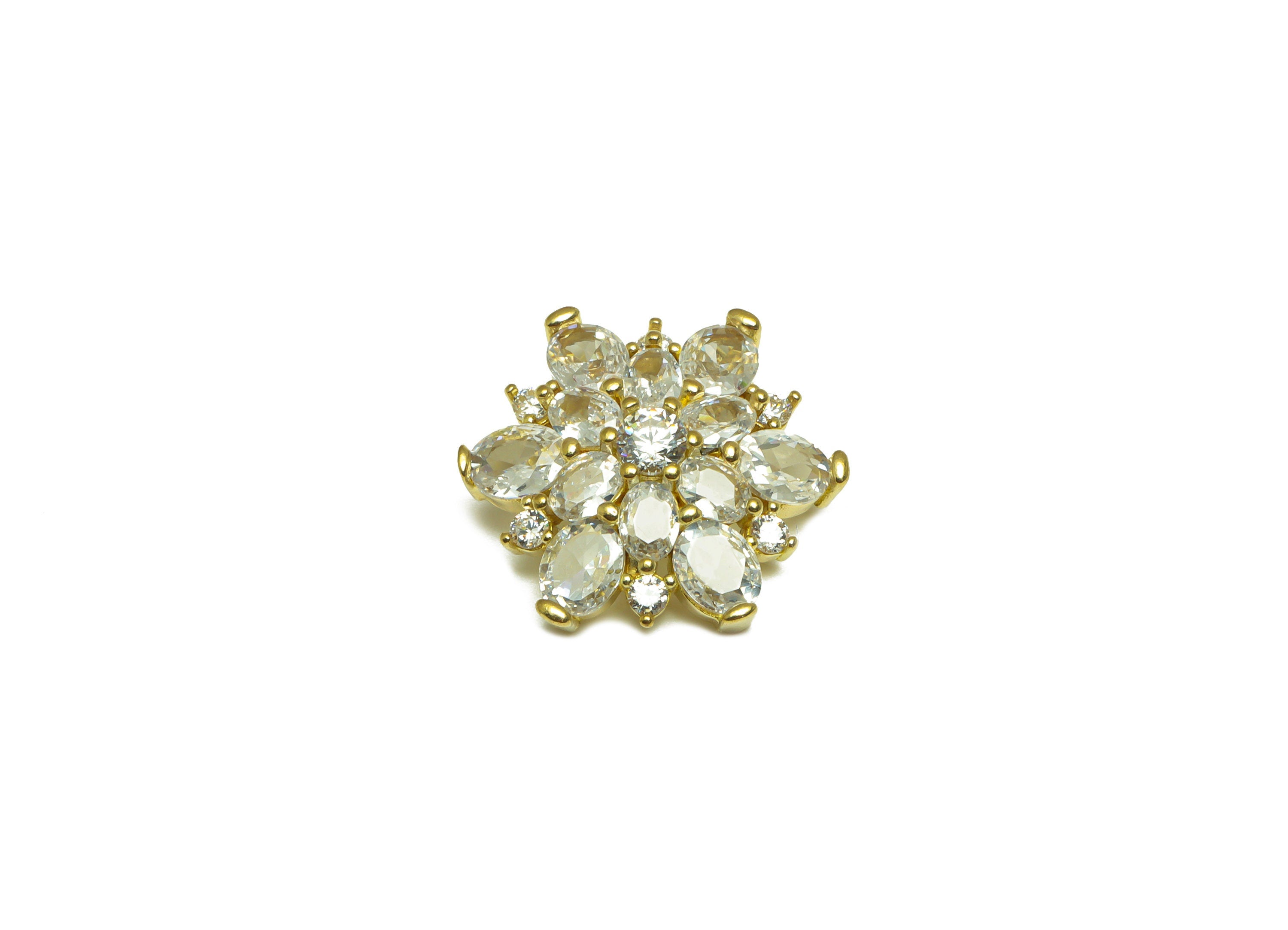 Brass CZ Flower Hairclip Charm - Raw Brass Oval Hairclip Cubic Zircon Charm - Brass Circle Pendant - For Necklace - 20x20x6mm - PP10100 - DOMEDBAZAAR