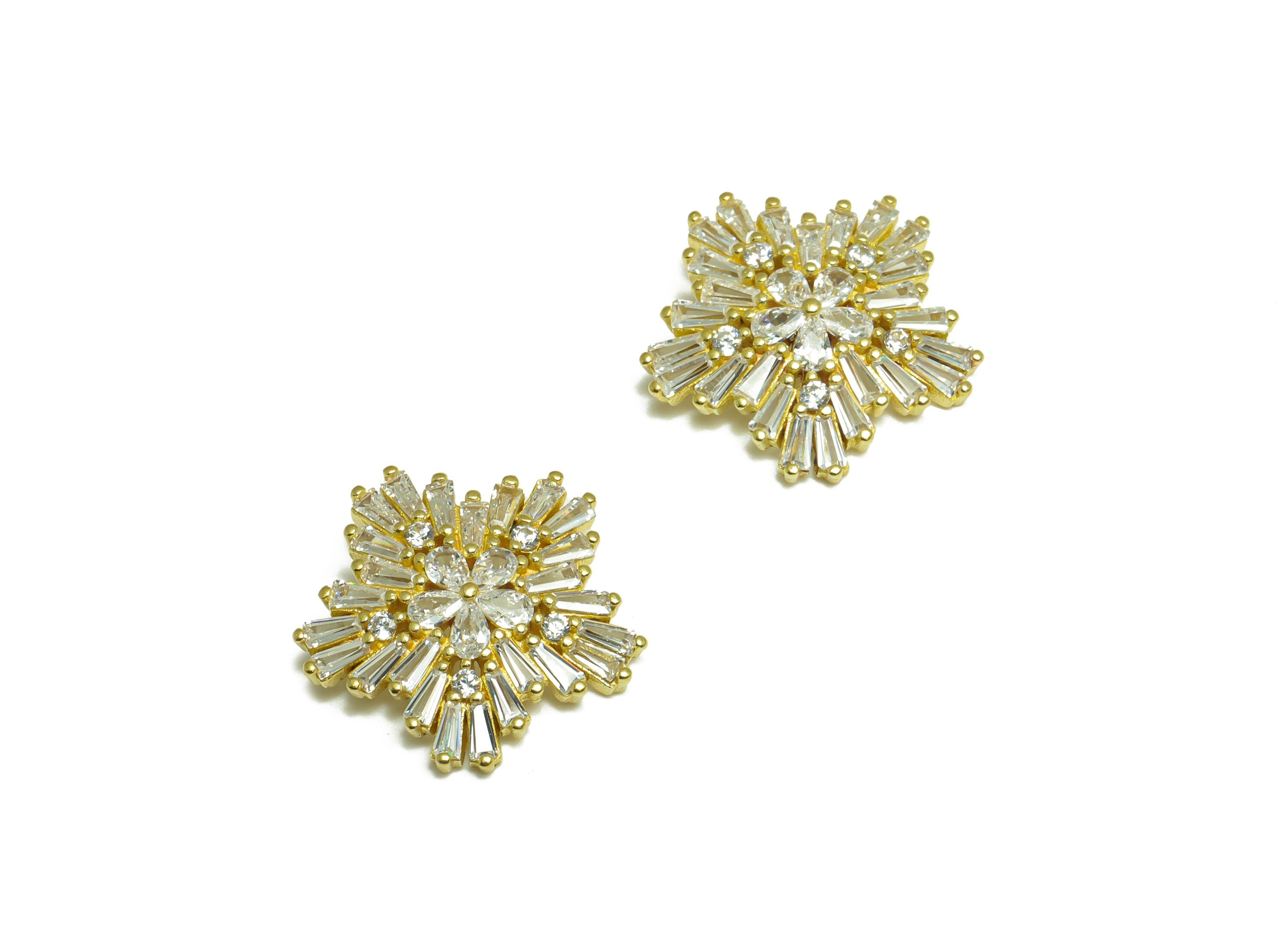 Brass CZ Flower Hairclip Charm - Raw Brass Snowflake Cubic Zircon Charm - Brass Teardrop Pendant - Cubic Zircon Charm - 18x17x4mm - PP10099 - DOMEDBAZAAR