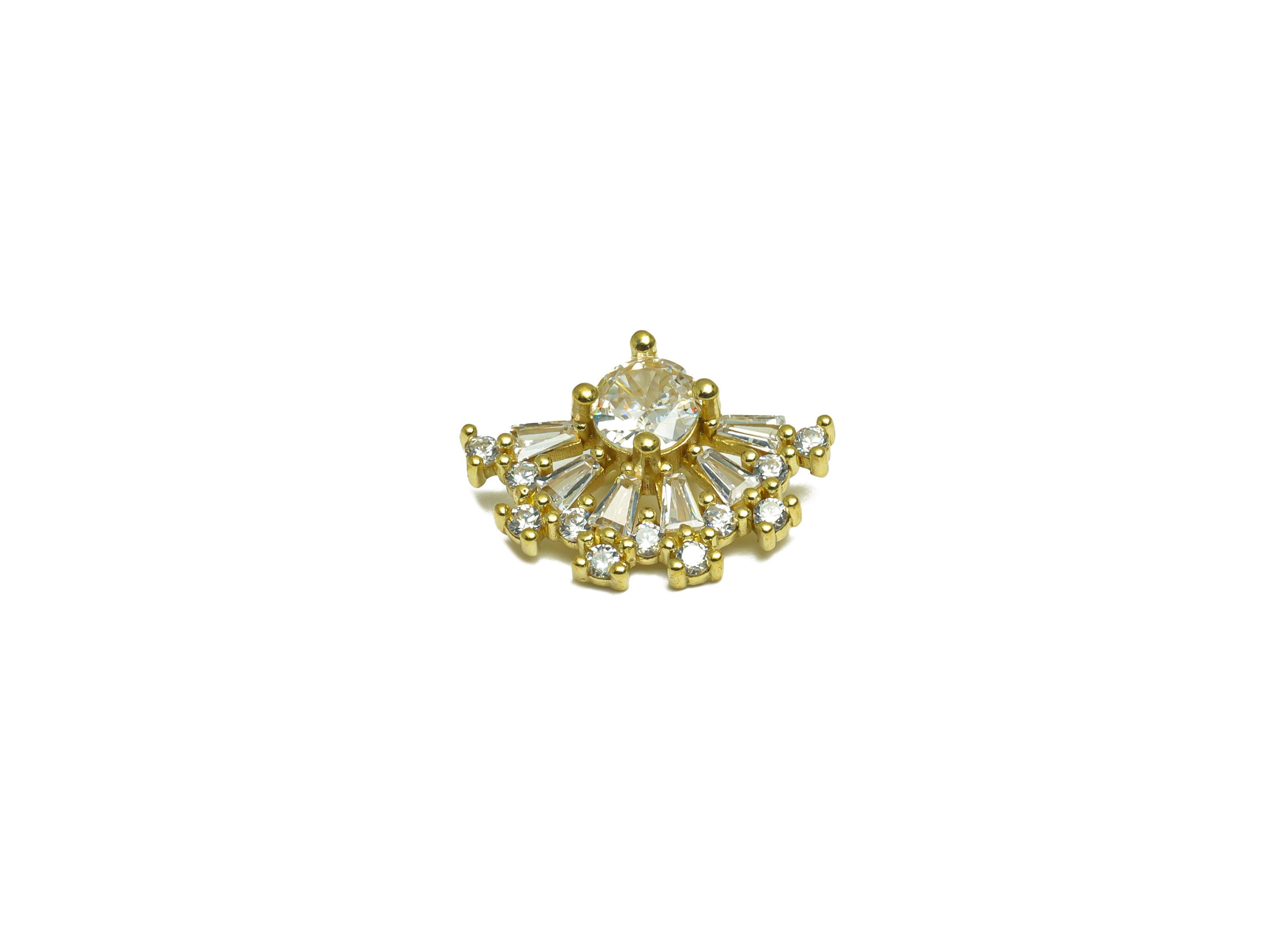 Brass CZ Fan Pendant - Raw Brass Round Cubic Zircon Charm - Brass Diamond Pendant - Cubic Zircon Charm - 16.7x12x7.13mm - PP10088 - DOMEDBAZAAR