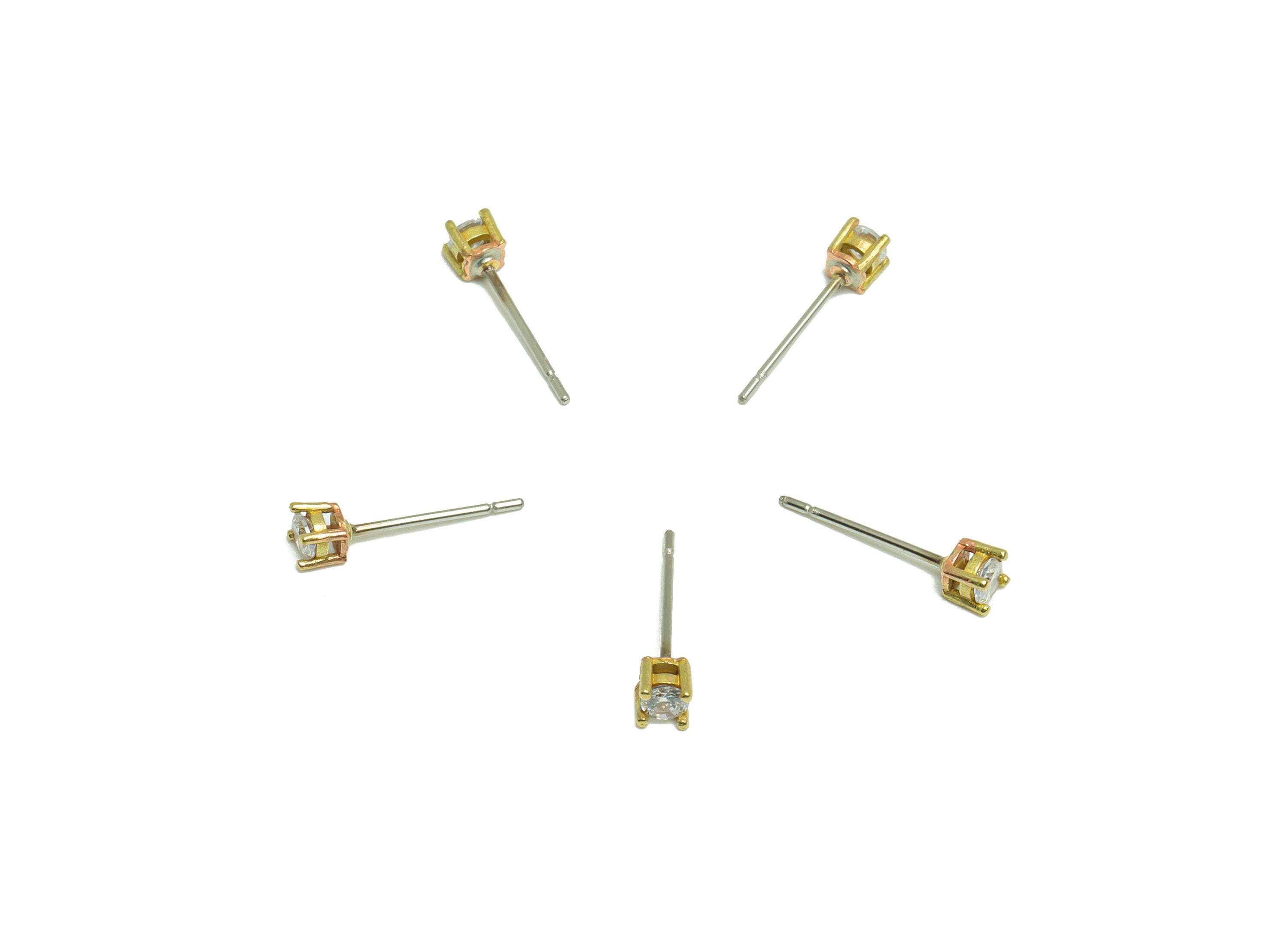 3mm CZ Minimalist Earring - Raw Brass Minimalist CZ Earring Post - Cubic Zircon Earring Post - Stainless Steel Stud - 15x3.3x3mm - PP9890-3 - DOMEDBAZAAR