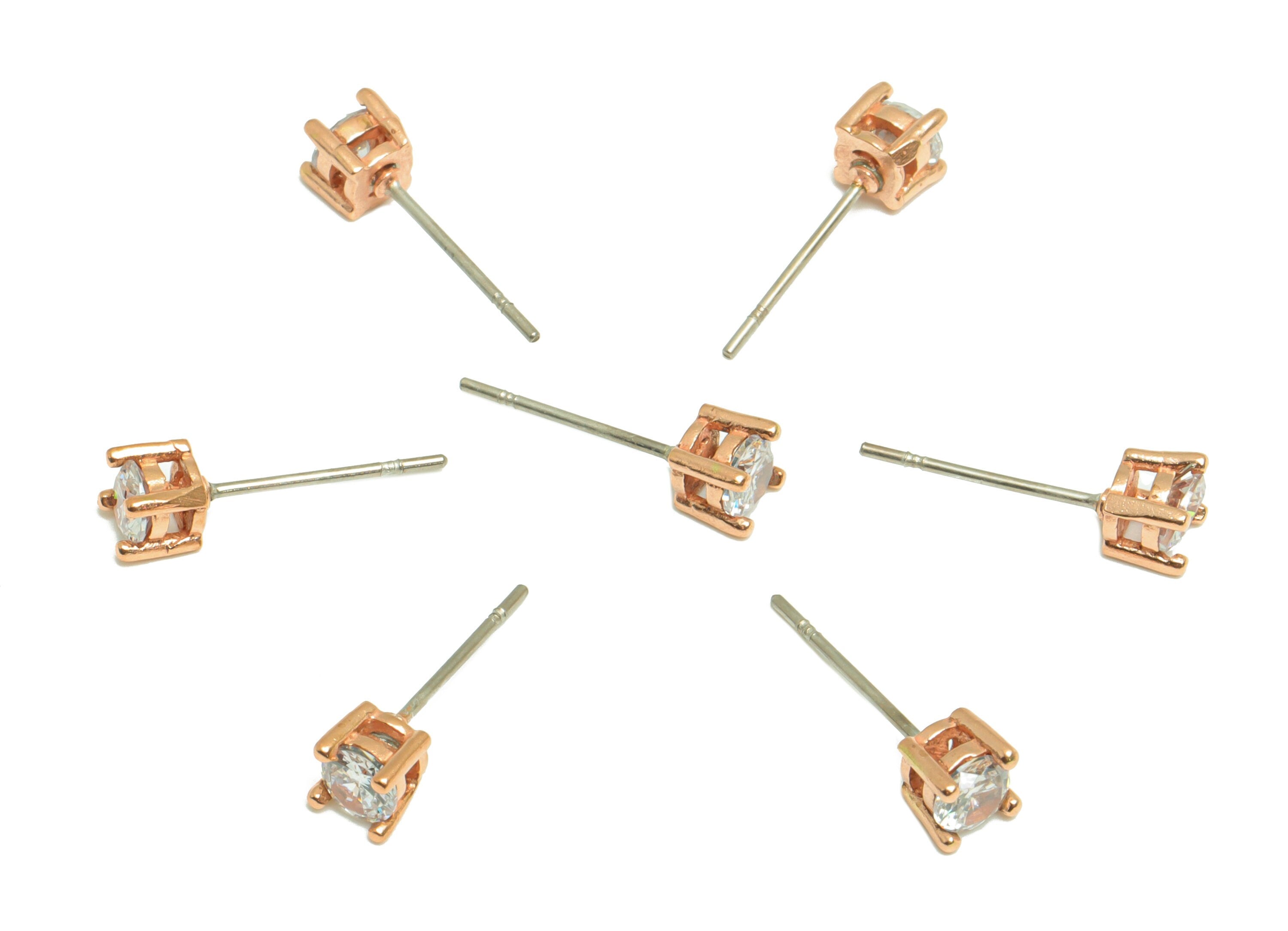 4mm CZ Minimalist Earring  - Raw Brass Rose Gold CZ Earring Post - Cubic Zircon Earring Post - Stainless Steel Stud - 16x4x4.1mm - PP9890-4 - DOMEDBAZAAR