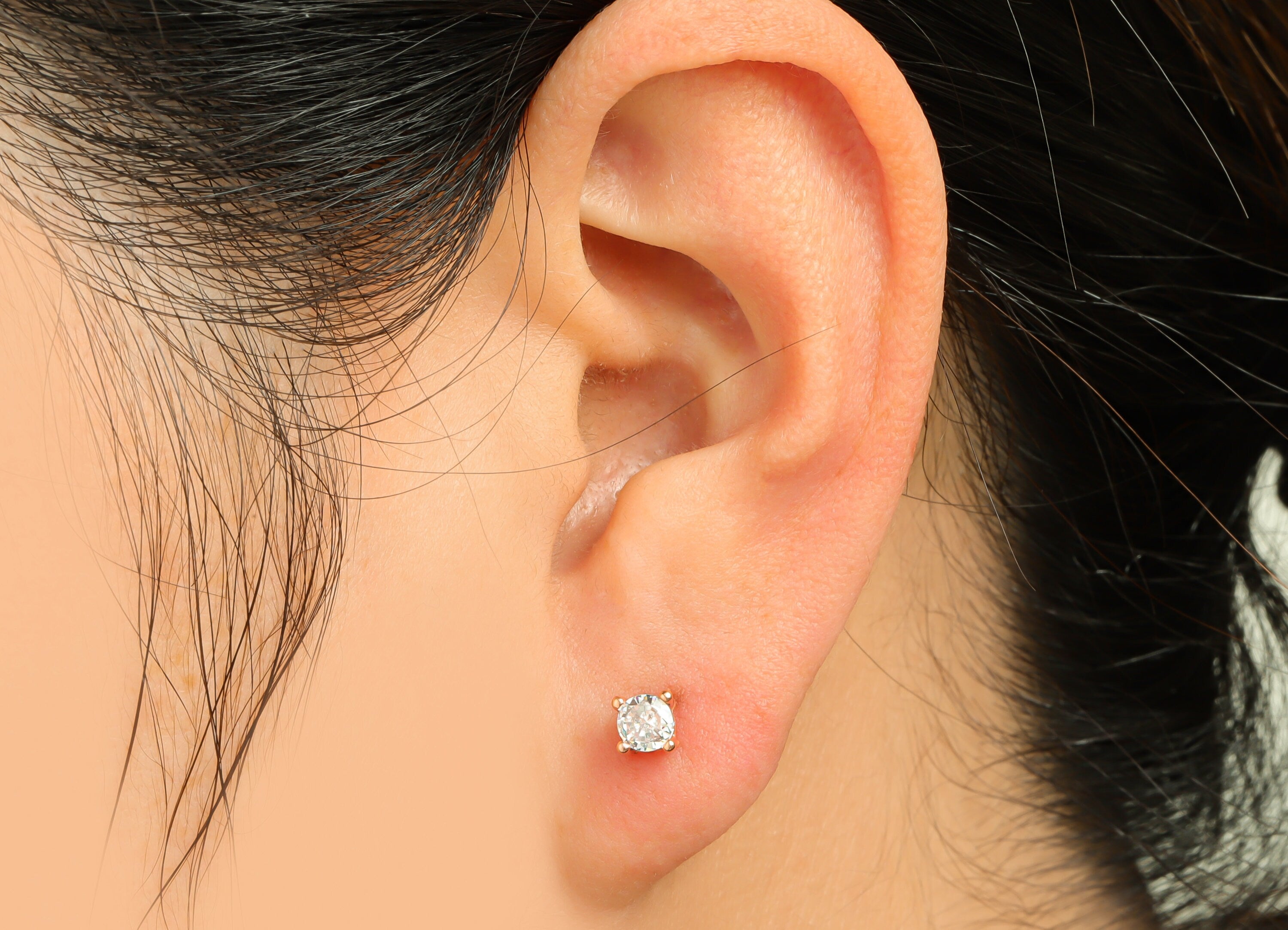 4mm CZ Minimalist Earring  - Raw Brass Rose Gold CZ Earring Post - Cubic Zircon Earring Post - Stainless Steel Stud - 16x4x4.1mm - PP9890-4 - DOMEDBAZAAR