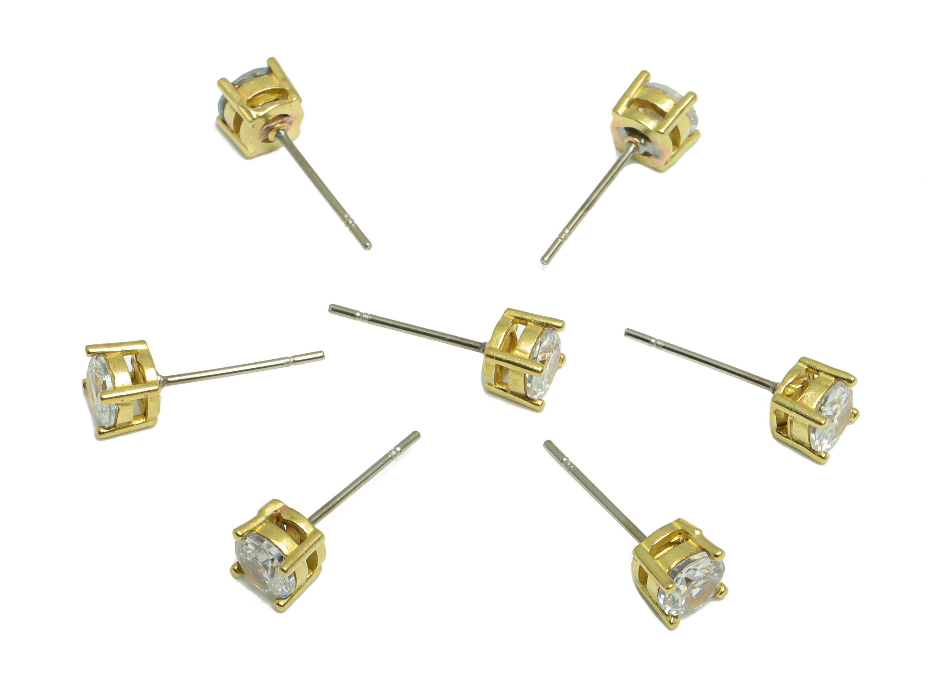 5mm CZ Minimalist Earring  - Raw Brass CZ Earring Post - Cubic Zircon Earring Post - Stainless Steel Stud - 16.4x5.1x4.8mm- PP9890-5 - DOMEDBAZAAR