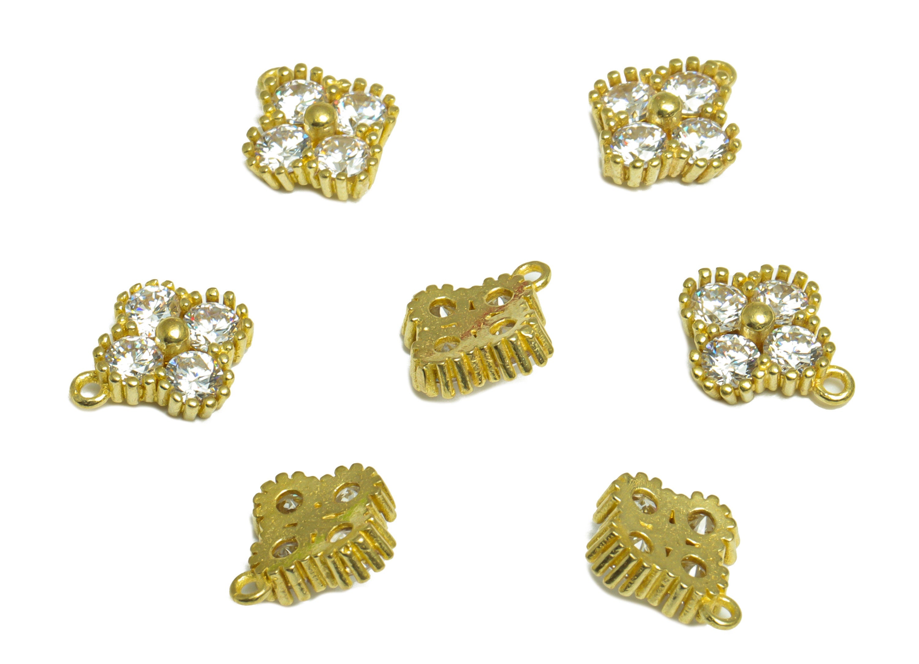Brass CZ Flower Earring Charm - Raw Brass Cubic Zircon Earring Charm - Brass Diamond Pendant - Bracelet Charm - 12x10.5x4.3mm - PP10064 - DOMEDBAZAAR