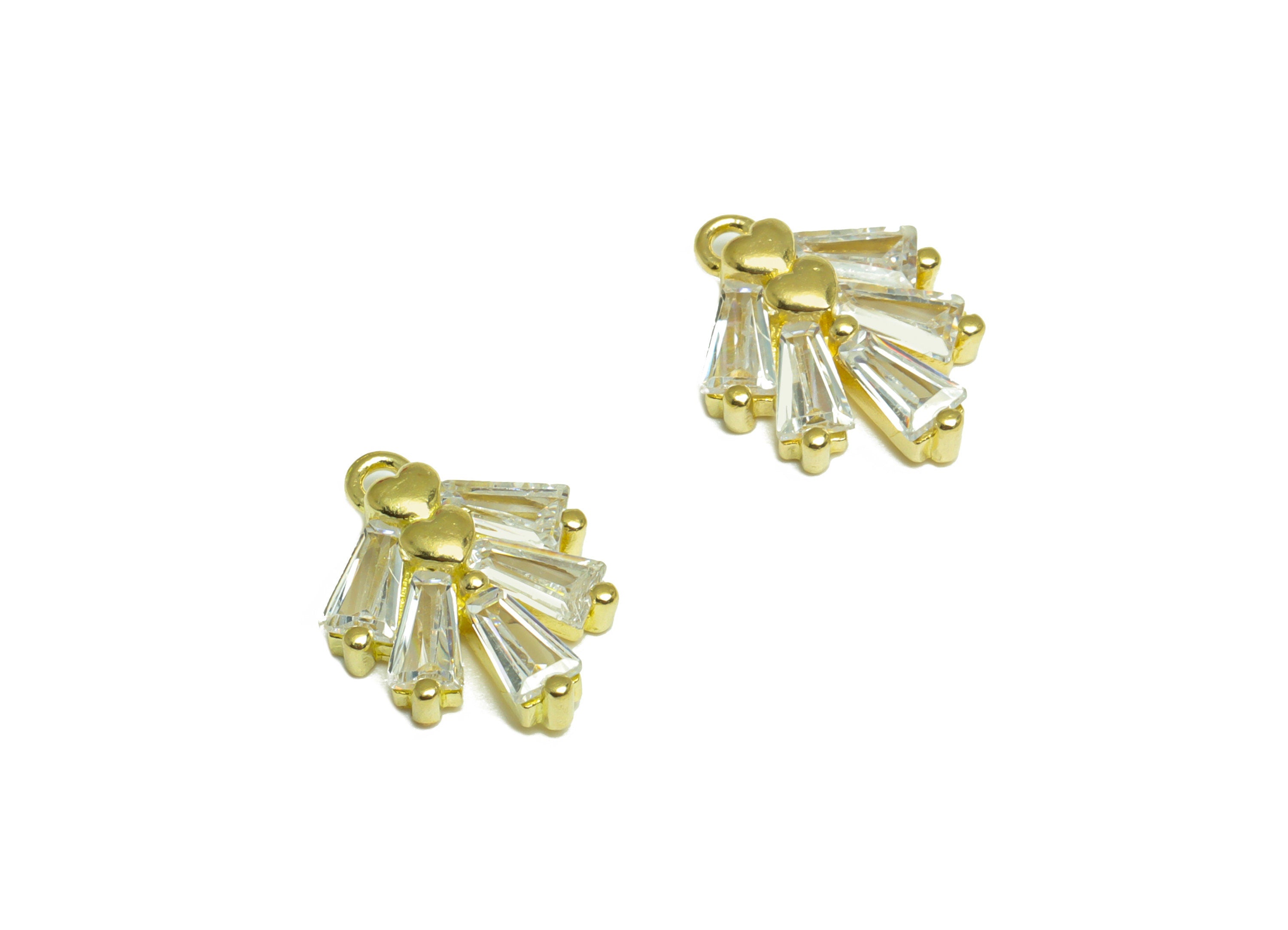 Brass CZ Heart Earring Charm - Raw Brass Mini Double Heart Cubic Zircon Earring Charm - Brass Diamond Pendant - 14.02x11x3.08mm - PP10091 - DOMEDBAZAAR