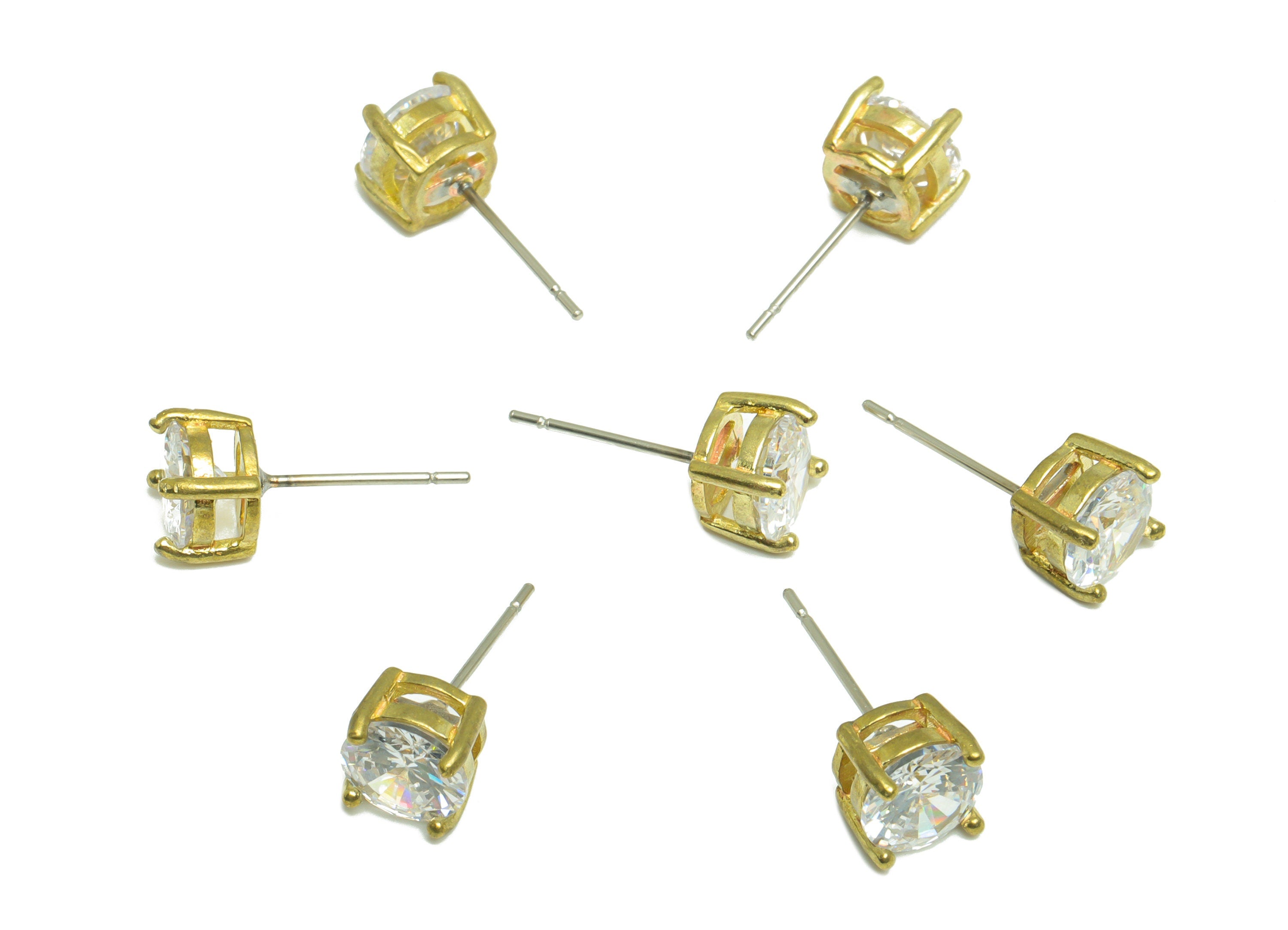 7mm CZ Minimalist Earring  - Raw Brass CZ Earring Post - Cubic Zircon Earring Post - Stainless Steel Stud - 17.5x7x7mm- PP9890-7 - DOMEDBAZAAR