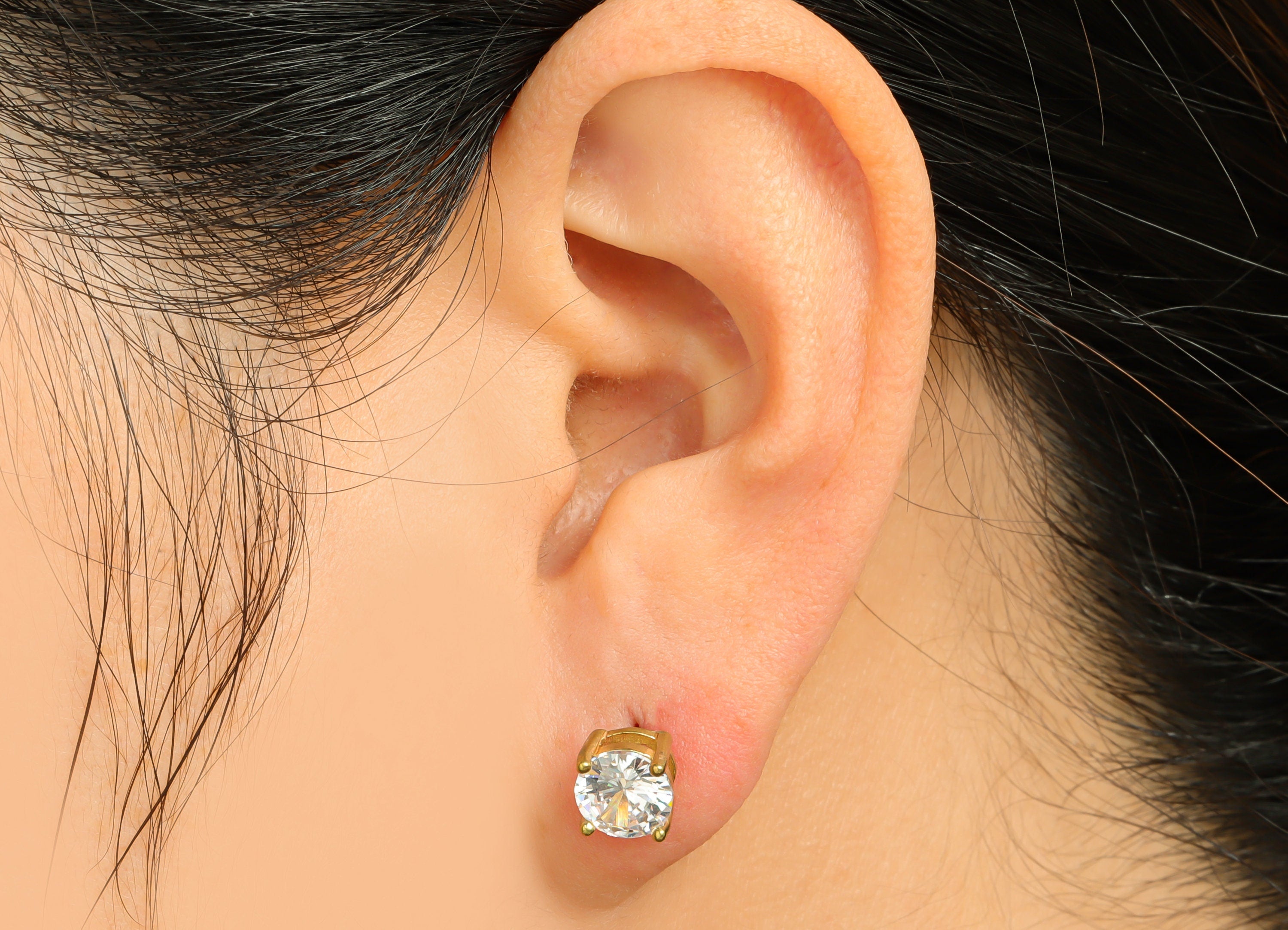 7mm CZ Minimalist Earring  - Raw Brass CZ Earring Post - Cubic Zircon Earring Post - Stainless Steel Stud - 17.5x7x7mm- PP9890-7 - DOMEDBAZAAR