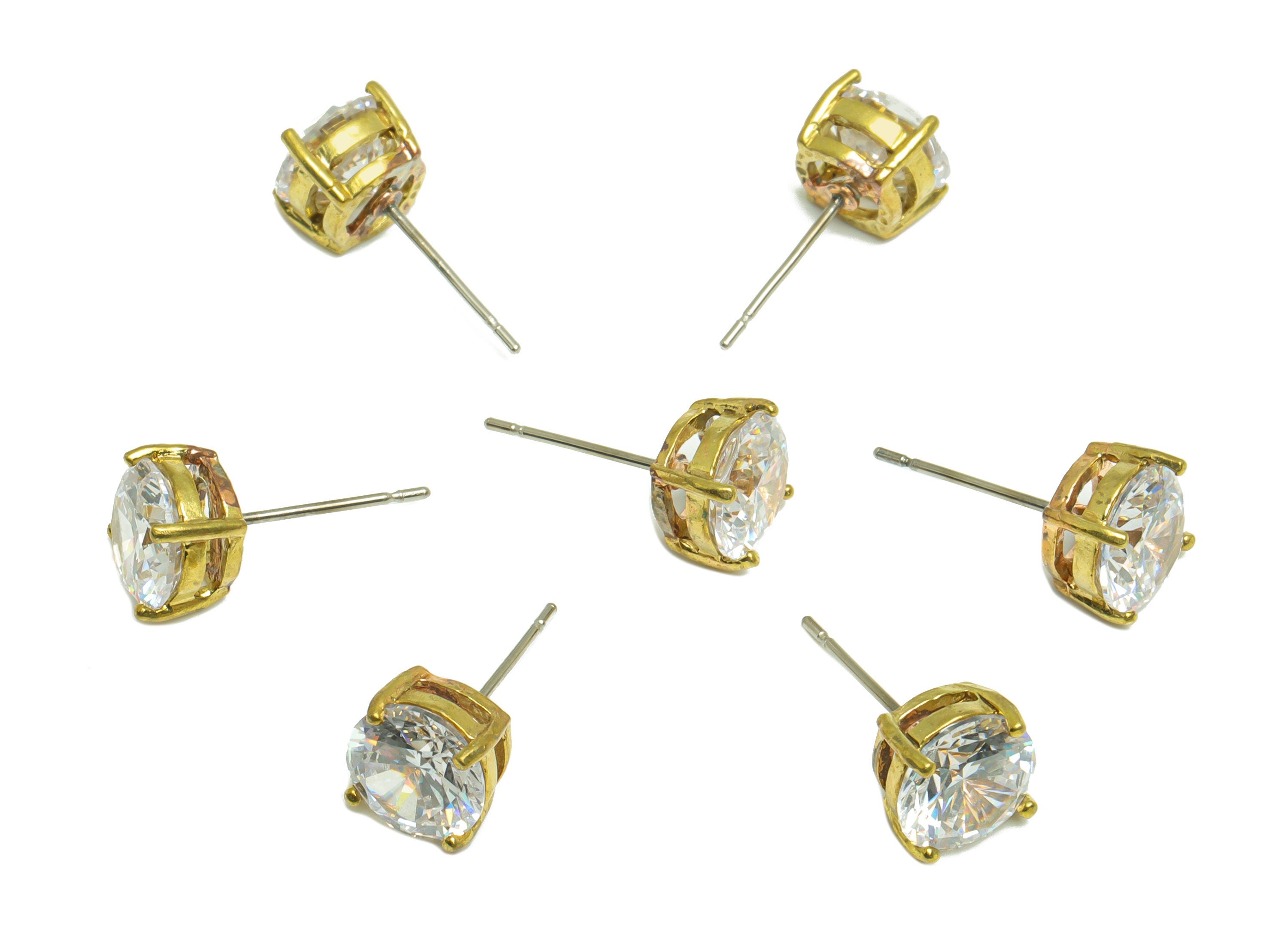 8mm CZ Minimalist Earring  - Raw Brass CZ Earring Post - Cubic Zircon Earring Post - Stainless Steel Stud - 17.3x8x5.8mm - PP9890-8 - DOMEDBAZAAR