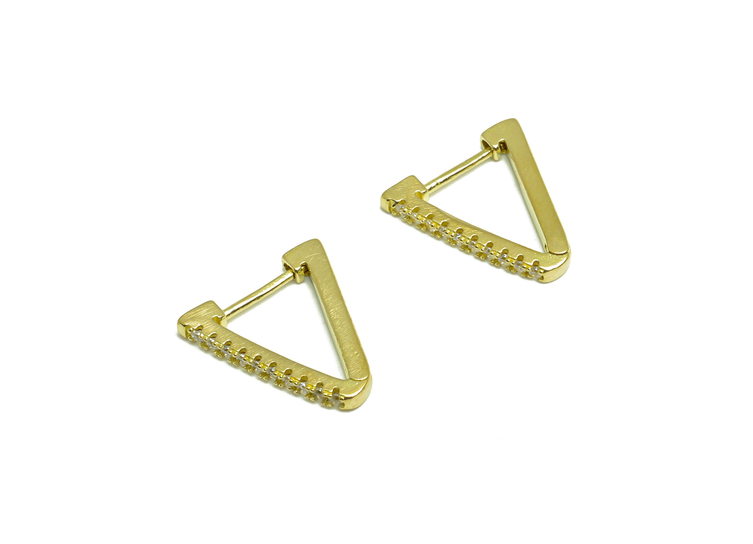 Brass CZ Triangle Huggie Hoop Earring - Brass Hoop Triangle Zircon Earring - Brass Zircon Earring Huggie Hoop Clasp - 15x14x1.92mm - PP10006 - DOMEDBAZAAR