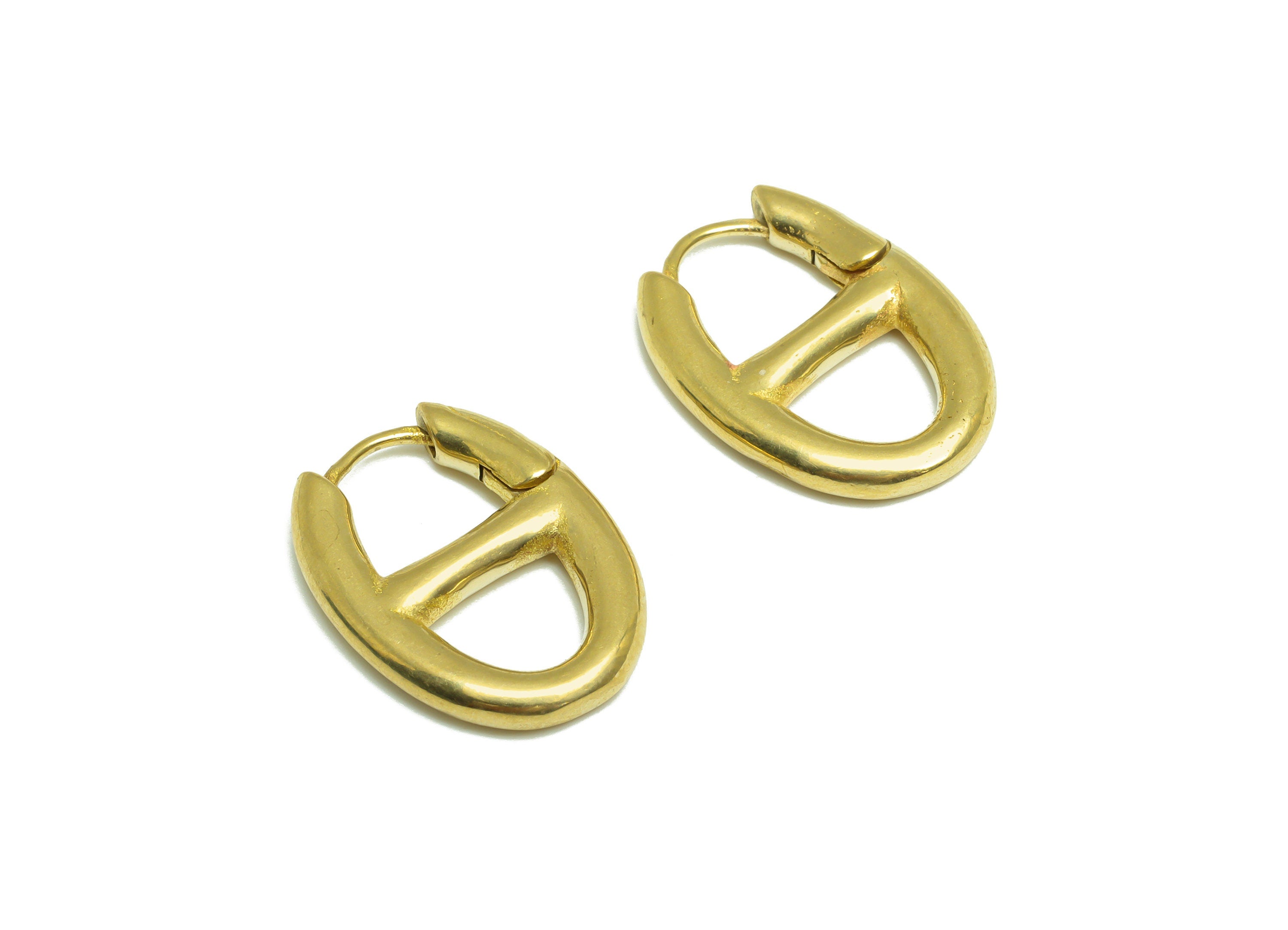 Brass Oval Huggie Hoop Earring - Brass Hoop Oval Earring - Brass Geometry  Huggie Hoop Clasp Earring - 21x15.7x2.9mm - PP10005 - DOMEDBAZAAR