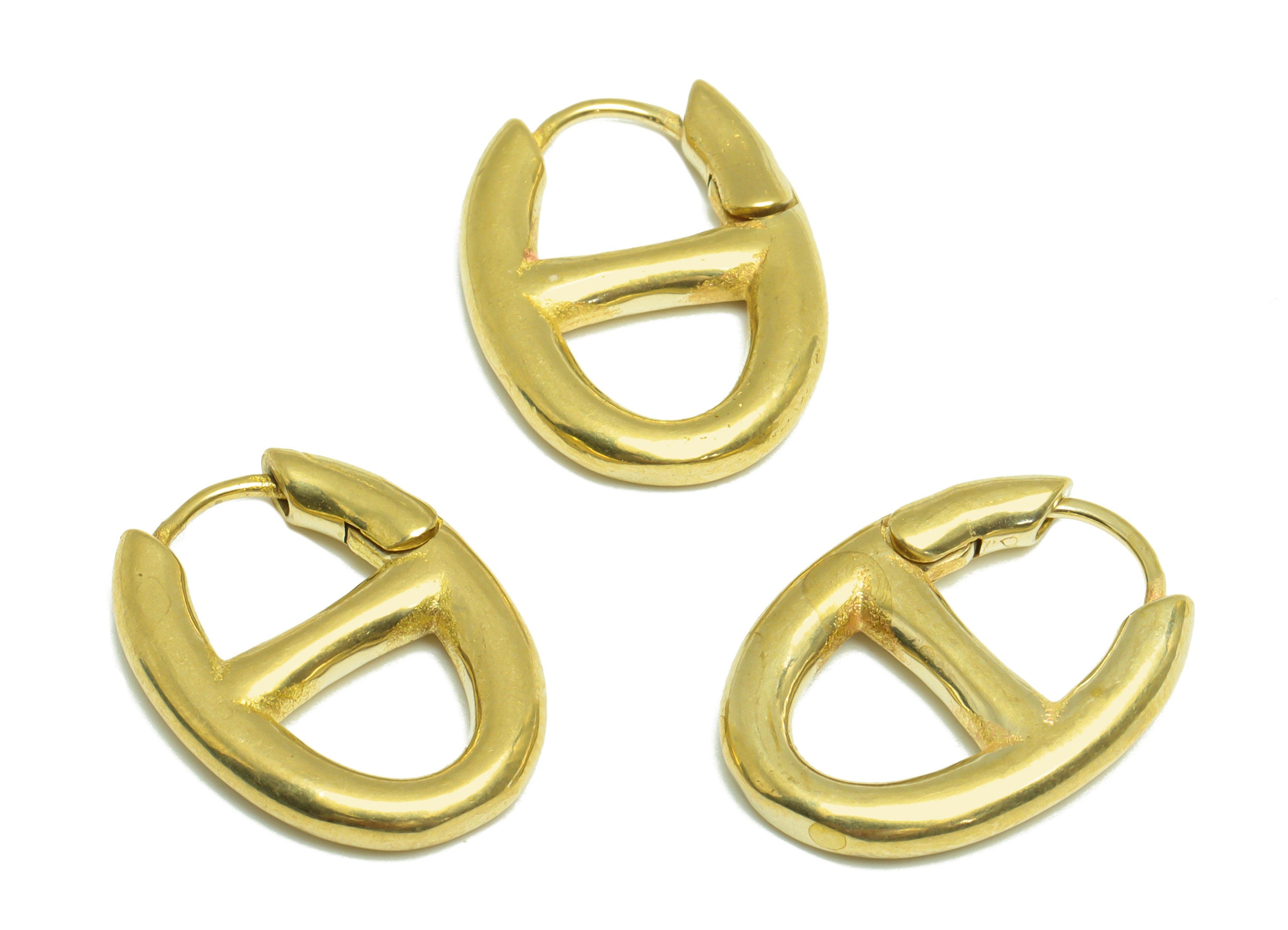 Brass Oval Huggie Hoop Earring - Brass Hoop Oval Earring - Brass Geometry  Huggie Hoop Clasp Earring - 21x15.7x2.9mm - PP10005 - DOMEDBAZAAR