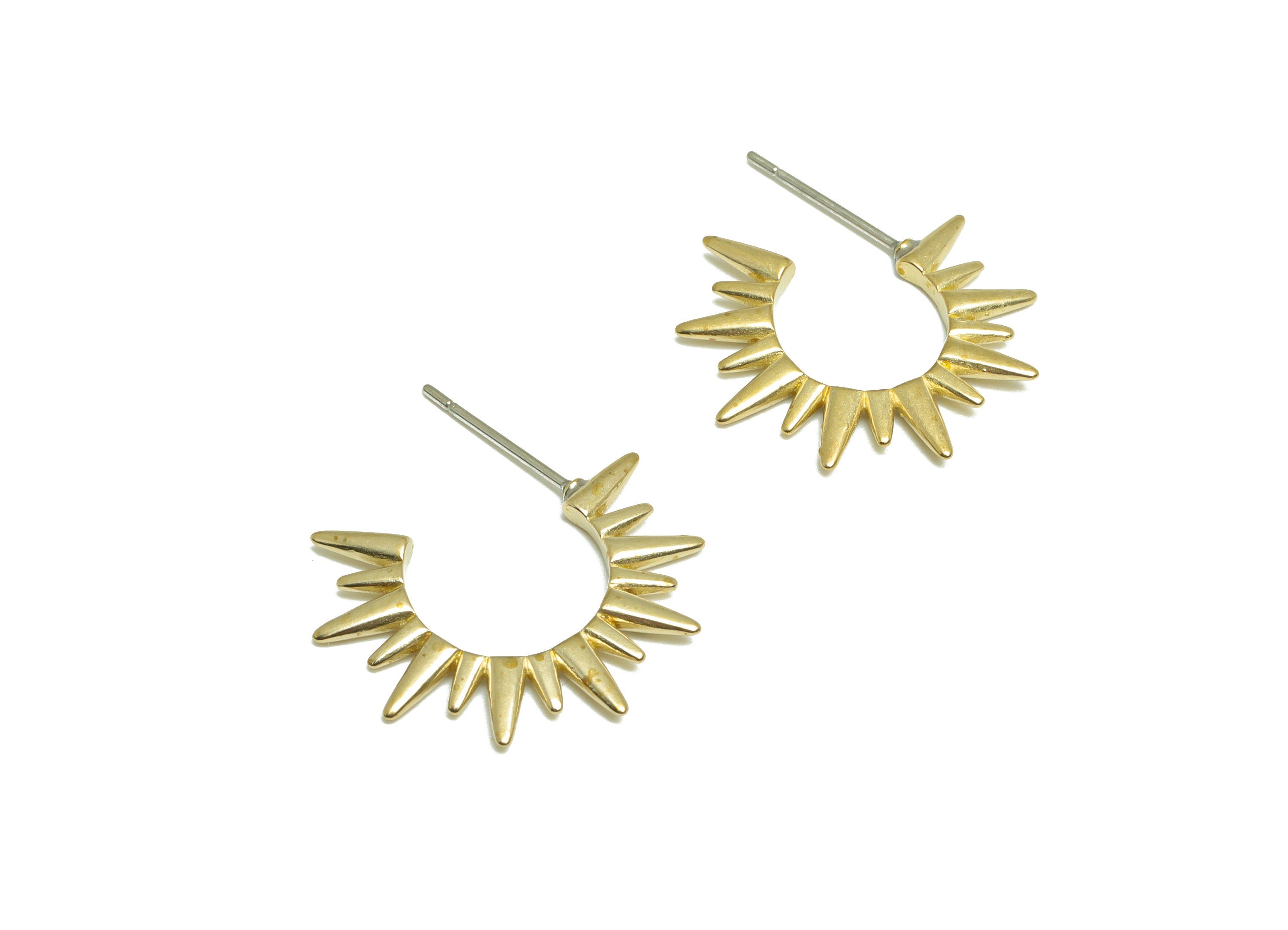 Brass Sun Hoop Earring Post - Brass Sunshine Hoop Earring Stud - Sun C Hoop Earring Post - Spitee C hoop Earring - 25.6x20.3x1.9mm - PP9896 - DOMEDBAZAAR