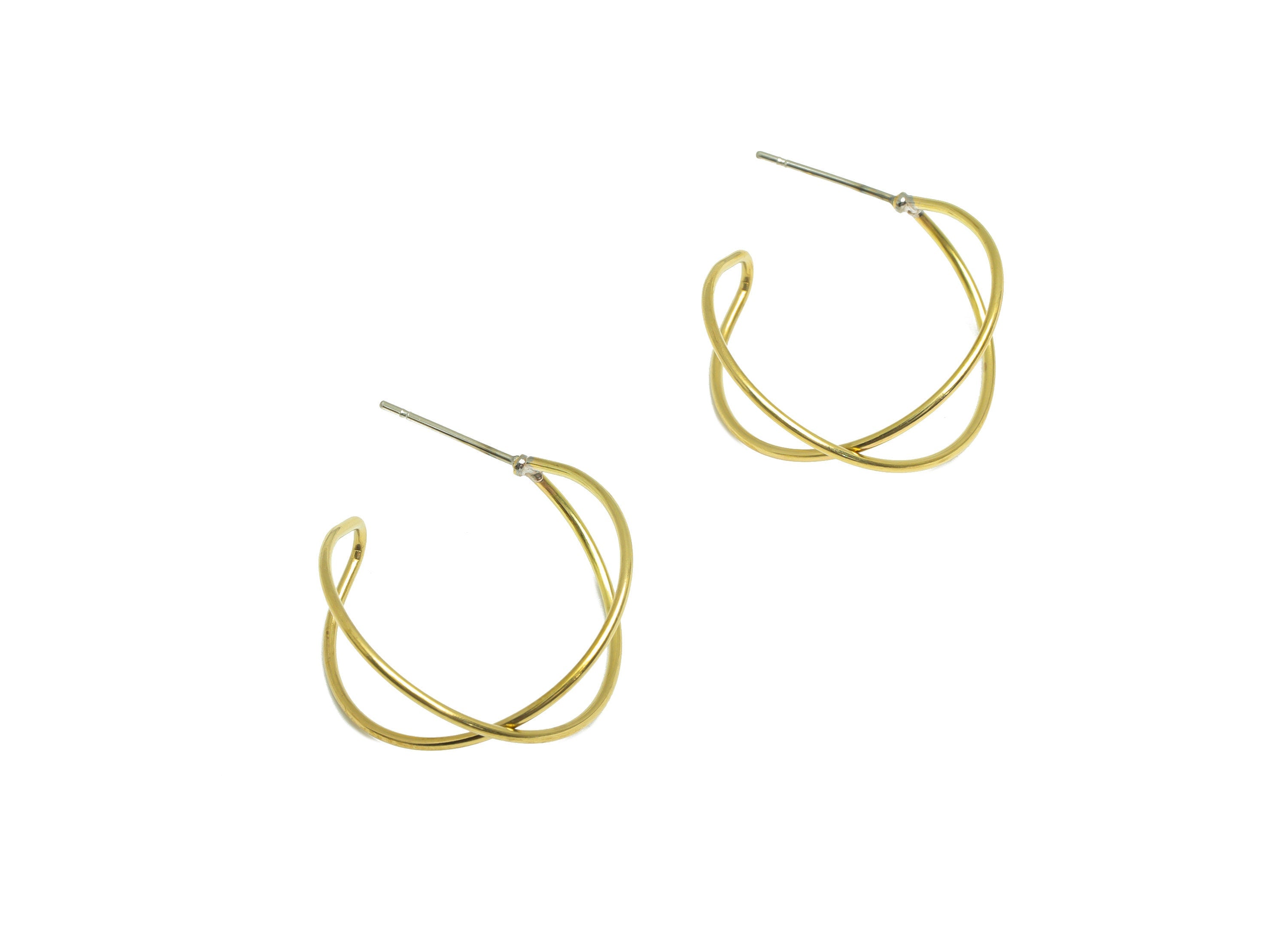 Brass Wire Hoop Earring Post - Brass Cross Hoop Earring Stud - Brass Wire C Hoop Earring Post - 30x22.3x11.8mm - PP9895 - DOMEDBAZAAR