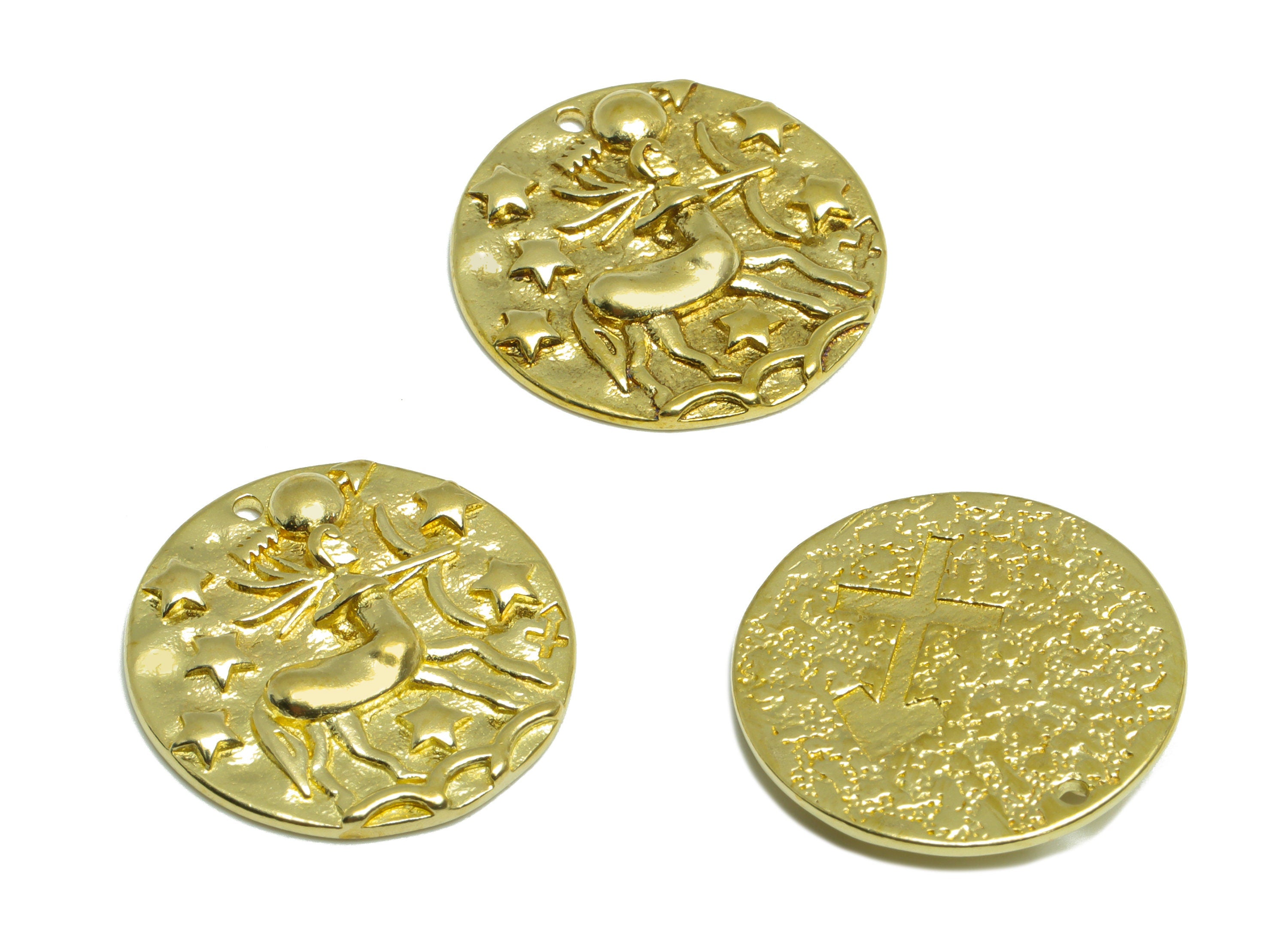 Brass Hammered Earring Charms - Raw Brass Sagittarius Star Deer Pendant - Brass Horoscope Charm - Brass Zodiac Pendant - 19x19x2mm - PP9892 - DOMEDBAZAAR