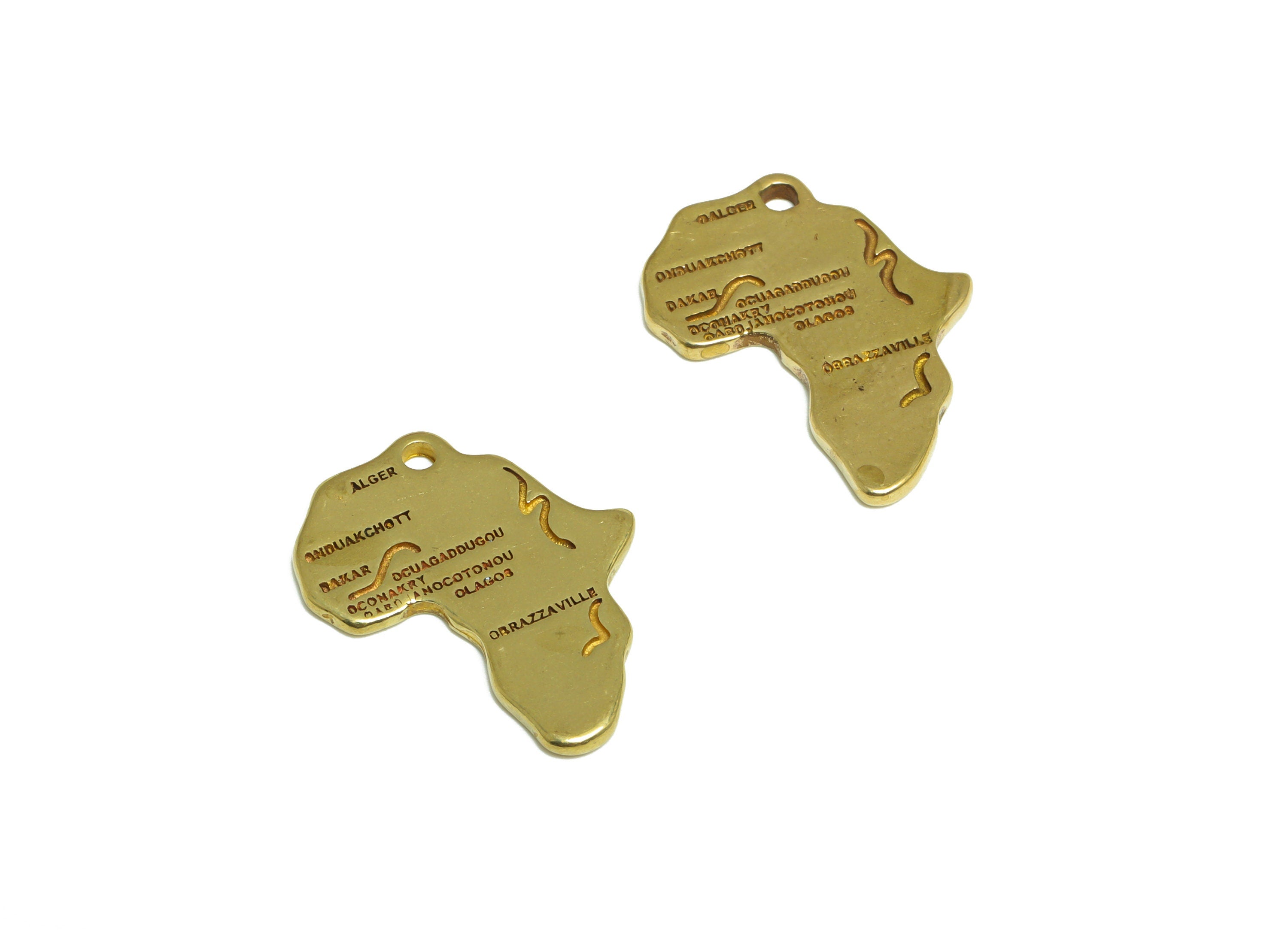 Brass Map Earring Charm - Raw Brass Letter Map Earring Charm - Brass Africa Map Earring Charm - For Necklace - 23.2x18.4x1.37mm - PP10060 - DOMEDBAZAAR