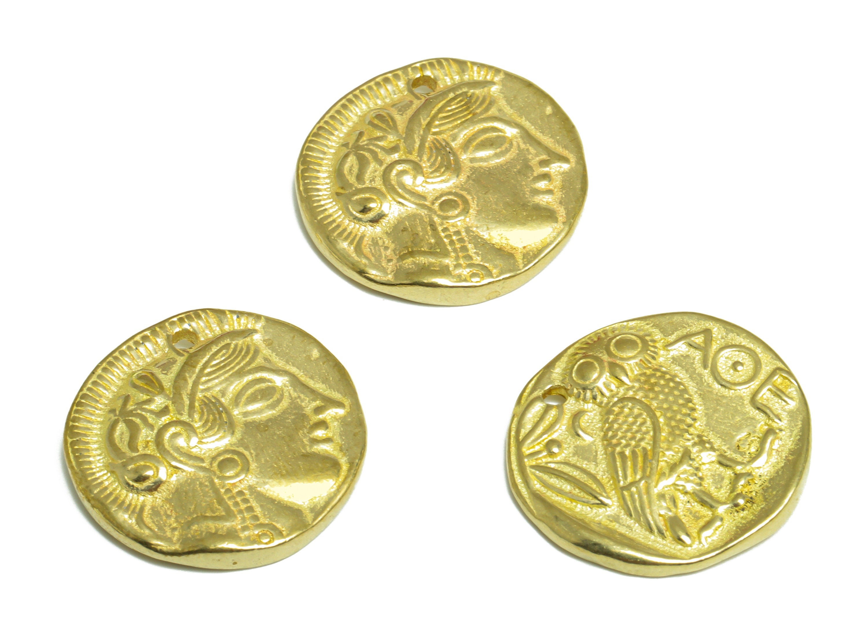 Brass Portrait Coin Earring Charm - Raw Brass Owl Antique Looking Earring Charm - Brass Vintage Looking Earring Charm - 21x21x3mm - PP10090 - DOMEDBAZAAR