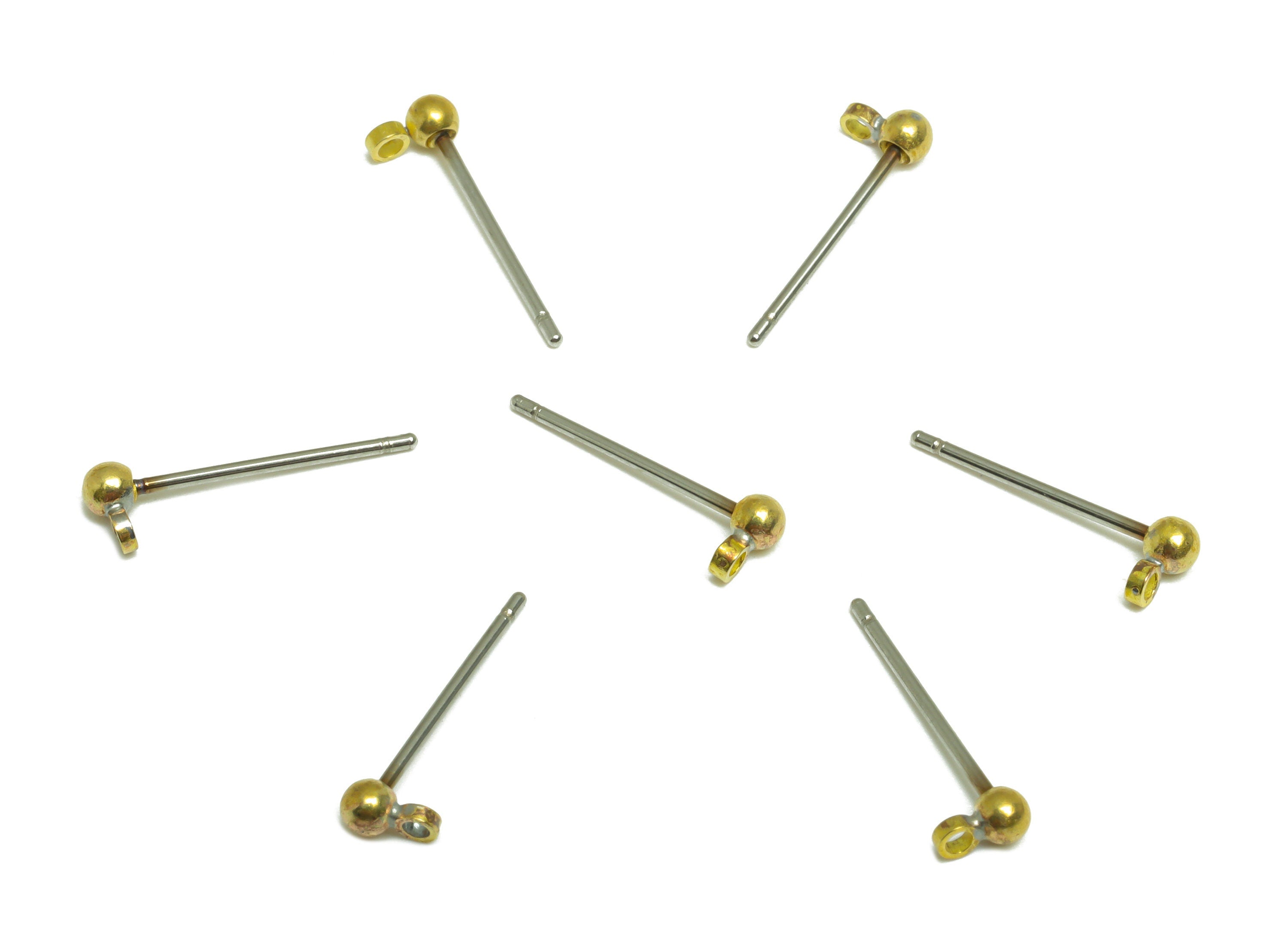 2.5mm Ball Stud Earring With Loop - Brass Ball Pad Stud - Brass Bead Earring Post- Raw Brass Ball Earring Loop - Jewelry Supplies - PP9620 - DOMEDBAZAAR