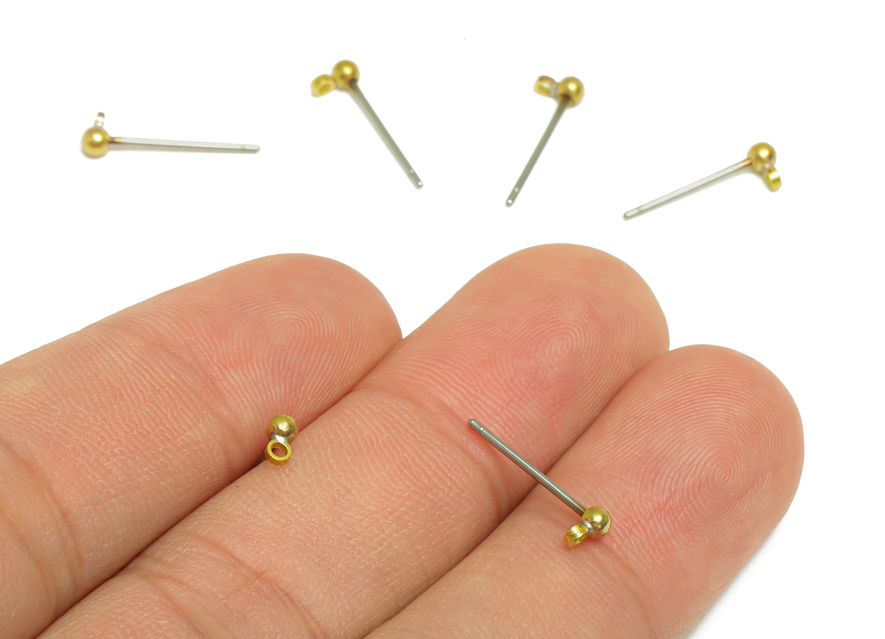 2.5mm Ball Stud Earring With Loop - Brass Ball Pad Stud - Brass Bead Earring Post- Raw Brass Ball Earring Loop - Jewelry Supplies - PP9620 - DOMEDBAZAAR