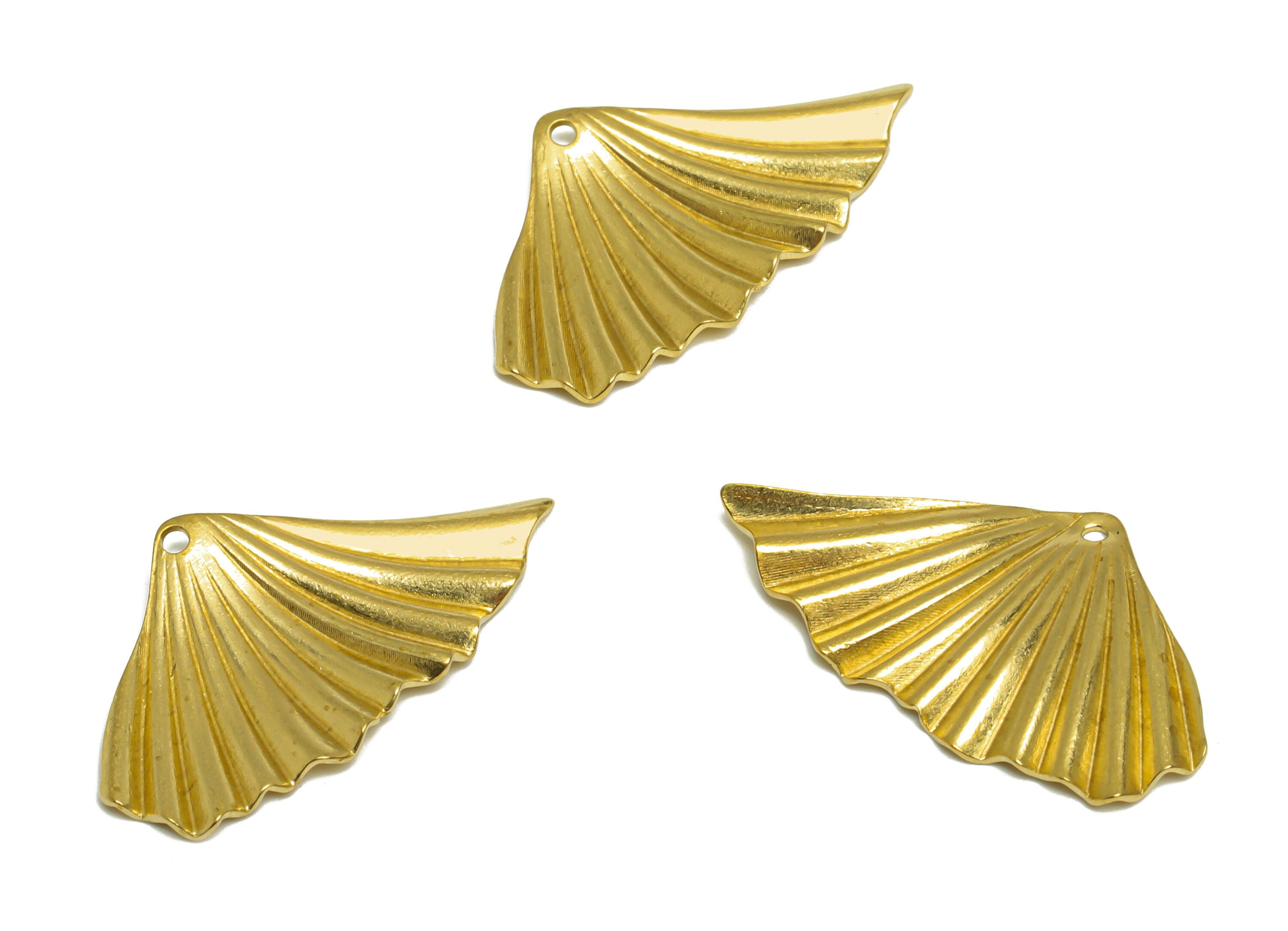 Brass Fan Earring Charm - Raw Brass Wavy Whale Tail Earring Charm - Brass Wavy Fan Pendant - Brass Tail Charm - 29.3x16.8x1.6mm - PP10295 - DOMEDBAZAAR