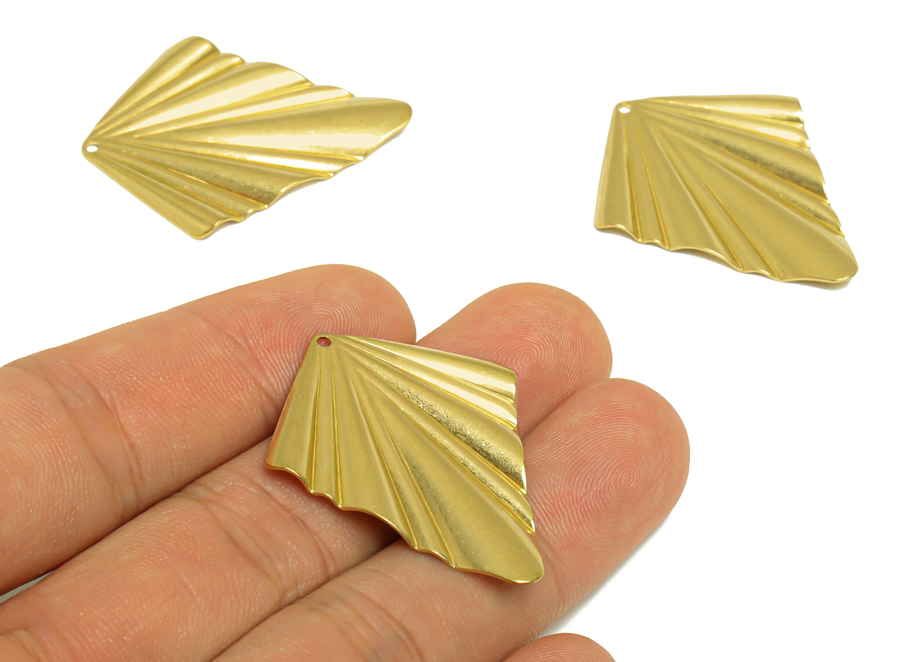 Brass Rhombic Earring Charm - Raw Brass Wavy Diamond Earring Charm - Brass Wavy Pendant - Geometry Charm - 38x31x1.6mm- PP10256 - DOMEDBAZAAR